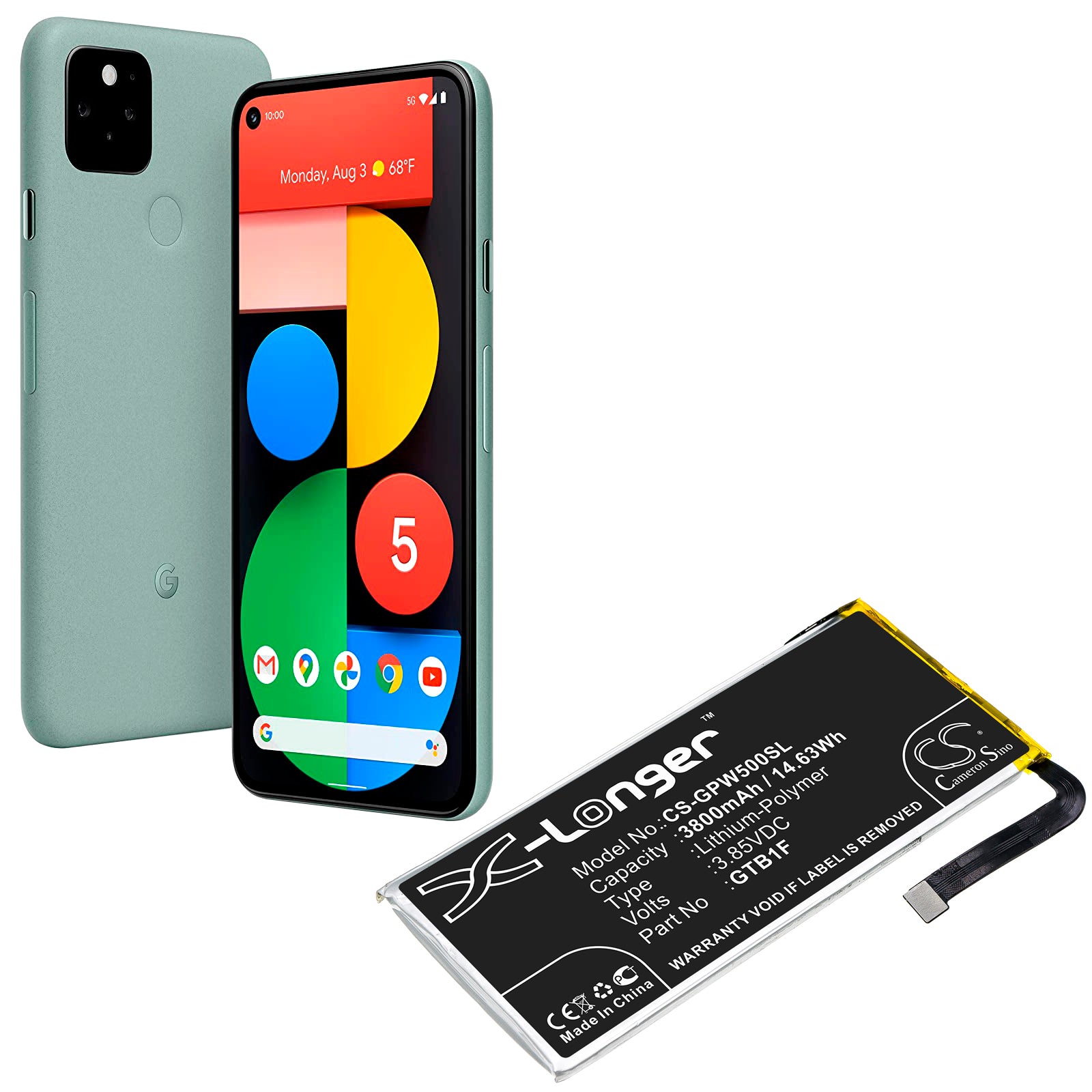 Li-Polymer Battery fits Google, Pixel 5 3.85V, 3800mAh Mobile & SmartPhone Cameron Sino Technology Limited