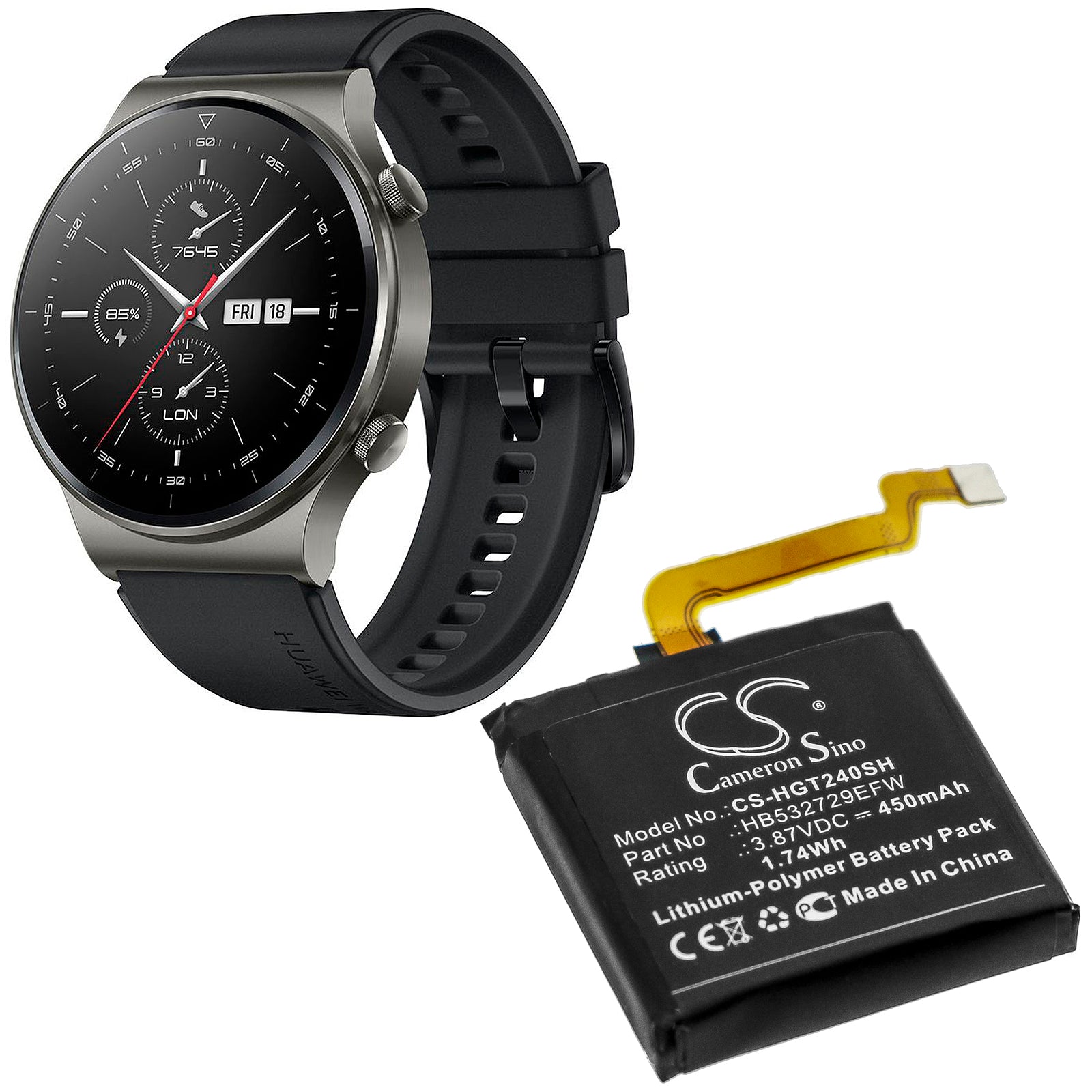 Li-Polymer Battery fits Huawei, Gt2 Pro 3.87V, 450mAh Smartwatch Cameron Sino Technology Limited