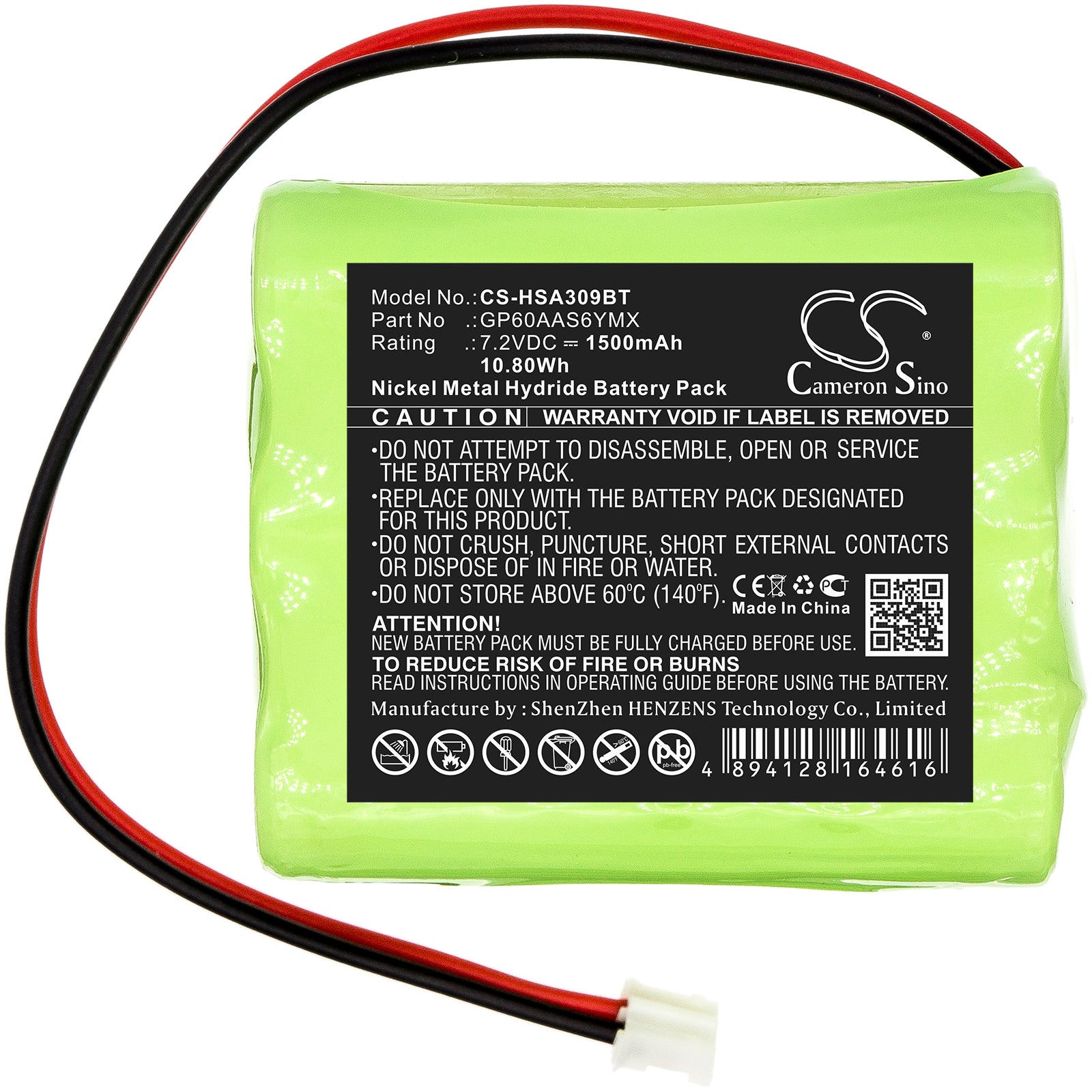 Ni-MH Battery fits Yale, Hsa3095 Home Monitoring Alarm Control Panel 7.2V, 1500mAh Alarm System Cameron Sino Technology Limited