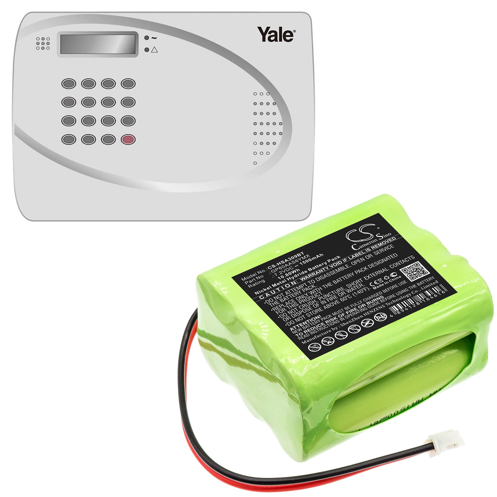 Ni-MH Battery fits Yale, Hsa3095 Home Monitoring Alarm Control Panel 7.2V, 1500mAh Alarm System Cameron Sino Technology Limited