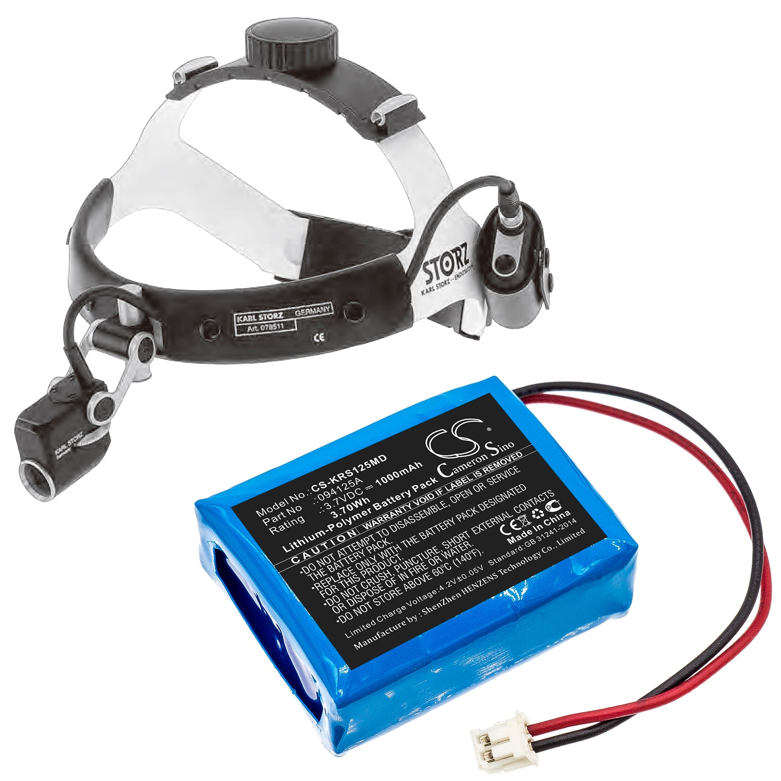Li-Polymer Battery fits Karl Storz, Surgical Headlight 3.7V, 1000mAh Medical Cameron Sino Technology Limited