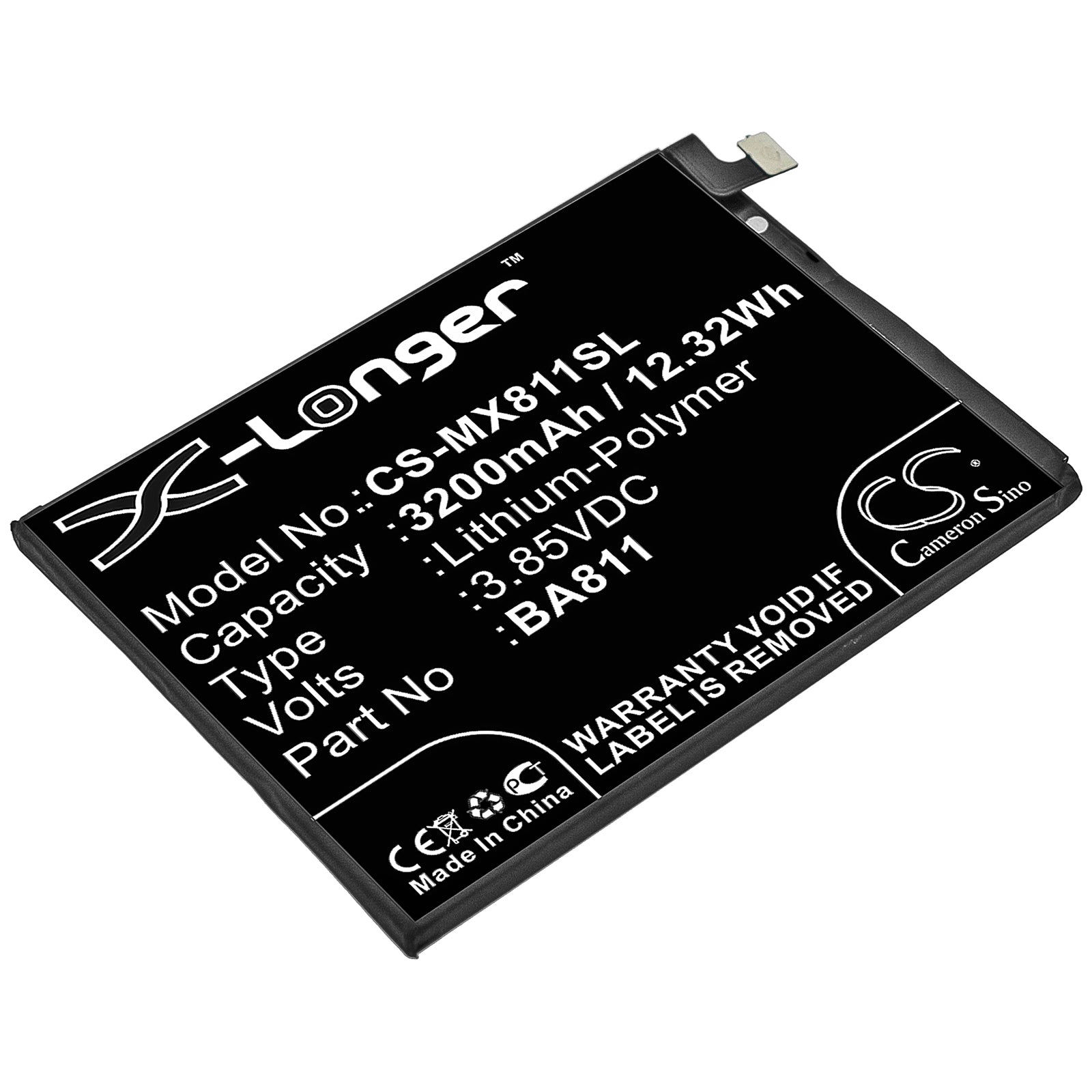 Li-Polymer Battery fits Meizu, Ba811 3.85V, 3200mAh Mobile & SmartPhone Cameron Sino Technology Limited
