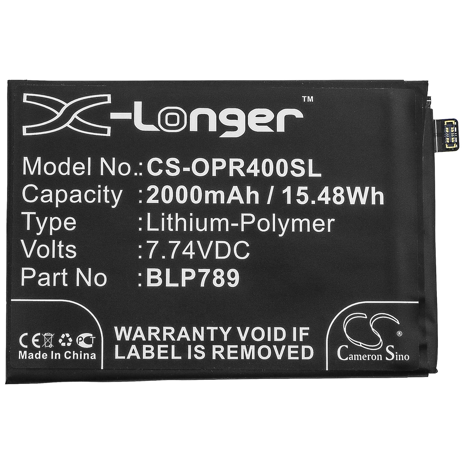 Li-Polymer Battery fits Oppo, Blp789 7.74V, 3950mAh Mobile & SmartPhone Cameron Sino Technology Limited