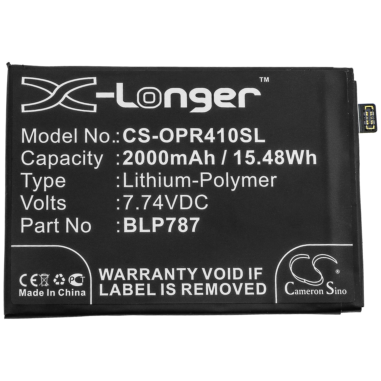 Li-Polymer Battery fits Oppo, Blp787 7.74V, 3950mAh Mobile & SmartPhone Cameron Sino Technology Limited