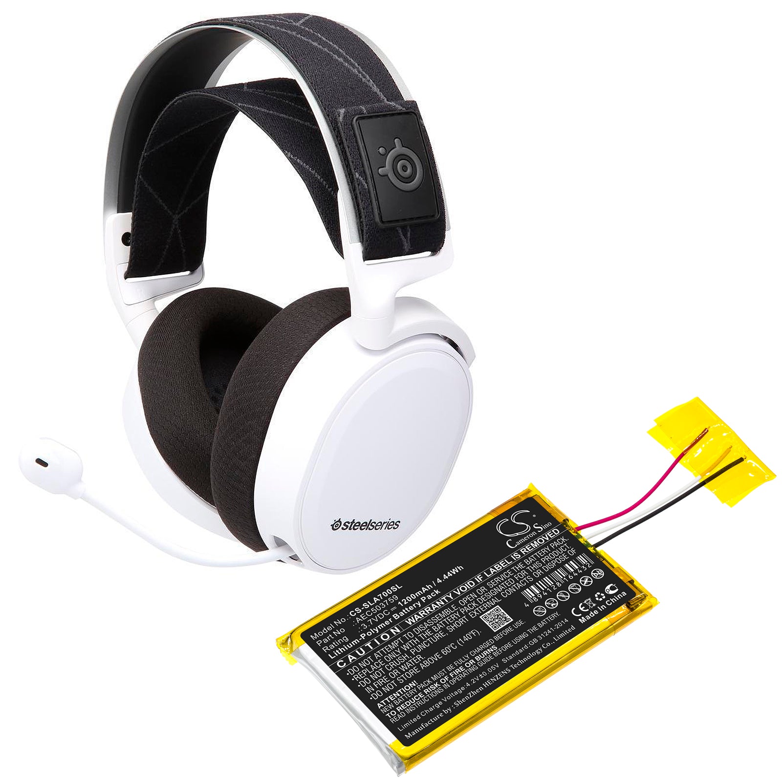 Li-Polymer Battery fits Steelseries, Arctis 7 3.7V, 1200mAh Wireless Headset Cameron Sino Technology Limited
