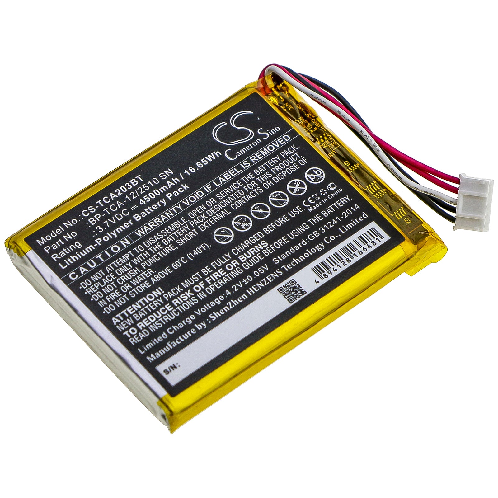 Li-Polymer Battery fits Technicolor, Tca203, Tca203comg 3.7V, 4500mAh Alarm System Cameron Sino Technology Limited