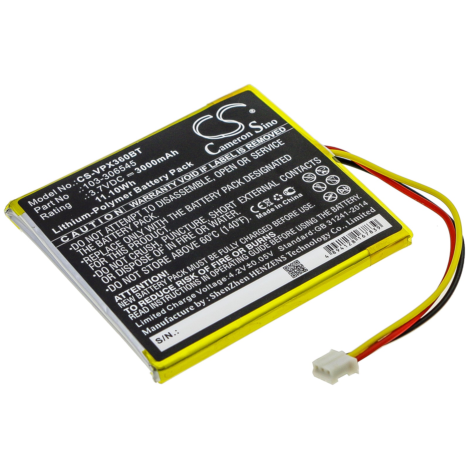 Li-Polymer Battery fits Visonic, Powermaster 360, Powermaster 360r 3.7V, 3000mAh Alarm System Cameron Sino Technology Limited