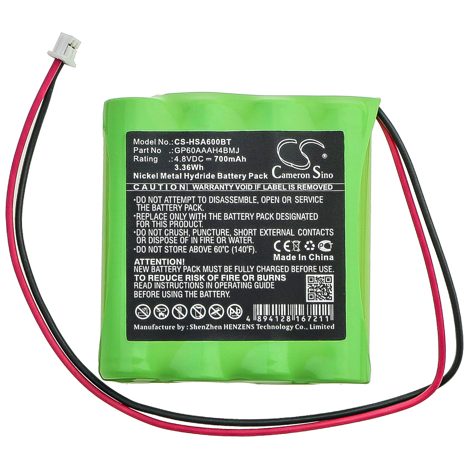 Ni-MH Battery fits Yale, Ef Panel Alarm Control Panel 4.8V, 700mAh Alarm System Cameron Sino Technology Limited