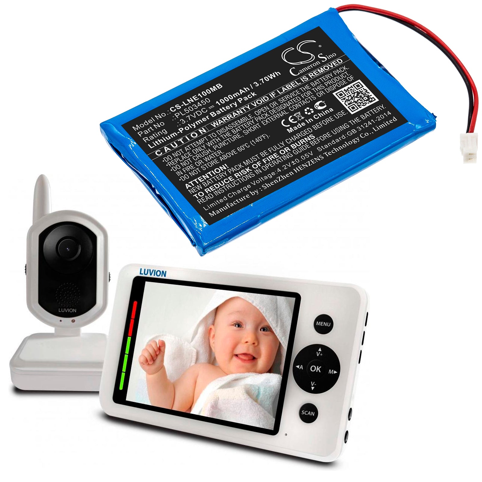 Li-Polymer Battery fits Luvion, Grand Elite 3.7V, 1000mAh BabyPhone Cameron Sino Technology Limited