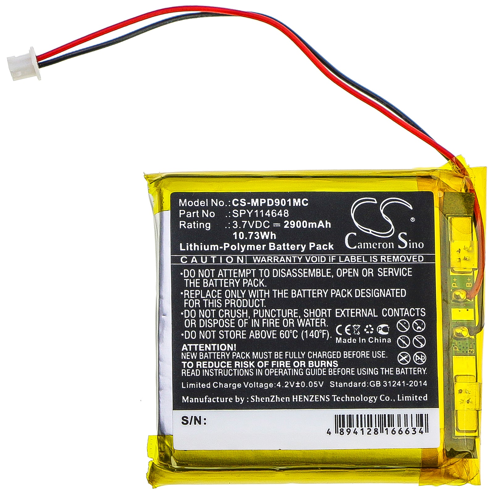 Li-Polymer Battery fits Marantz, Pmd-901v 3.7V, 2900mAh Body Camera Cameron Sino Technology Limited