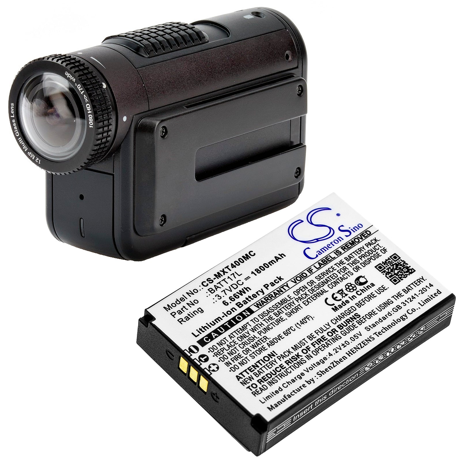 Li-ion Battery fits Midland, Xtc400, Xtc450 3.7V, 1800mAh Camera Cameron Sino Technology Limited