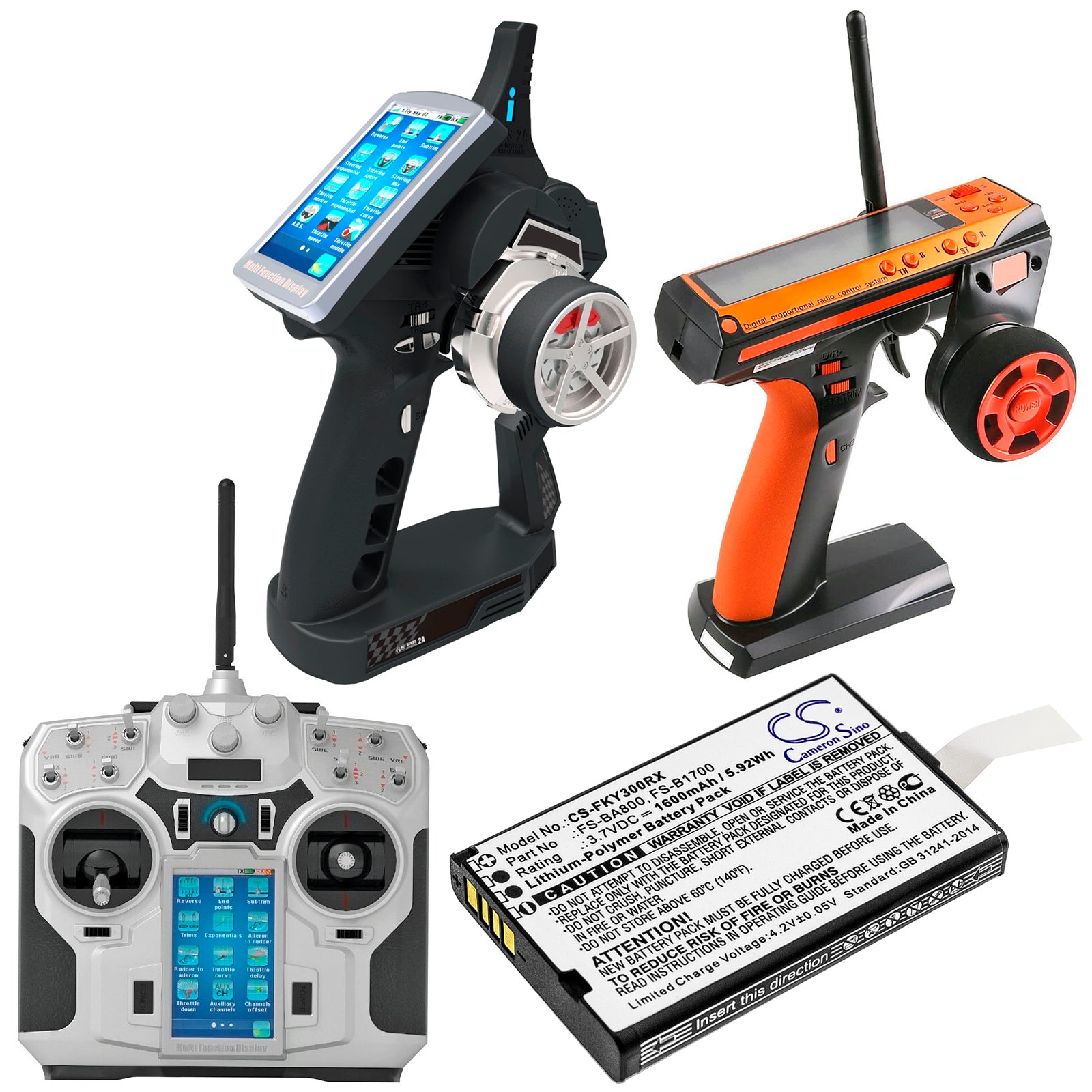 Li-Polymer Battery fits Flysky, Fa605, Fs-gt2b, Fs-gt3b 3.7V, 1600mAh Remote Controller Cameron Sino Technology Limited