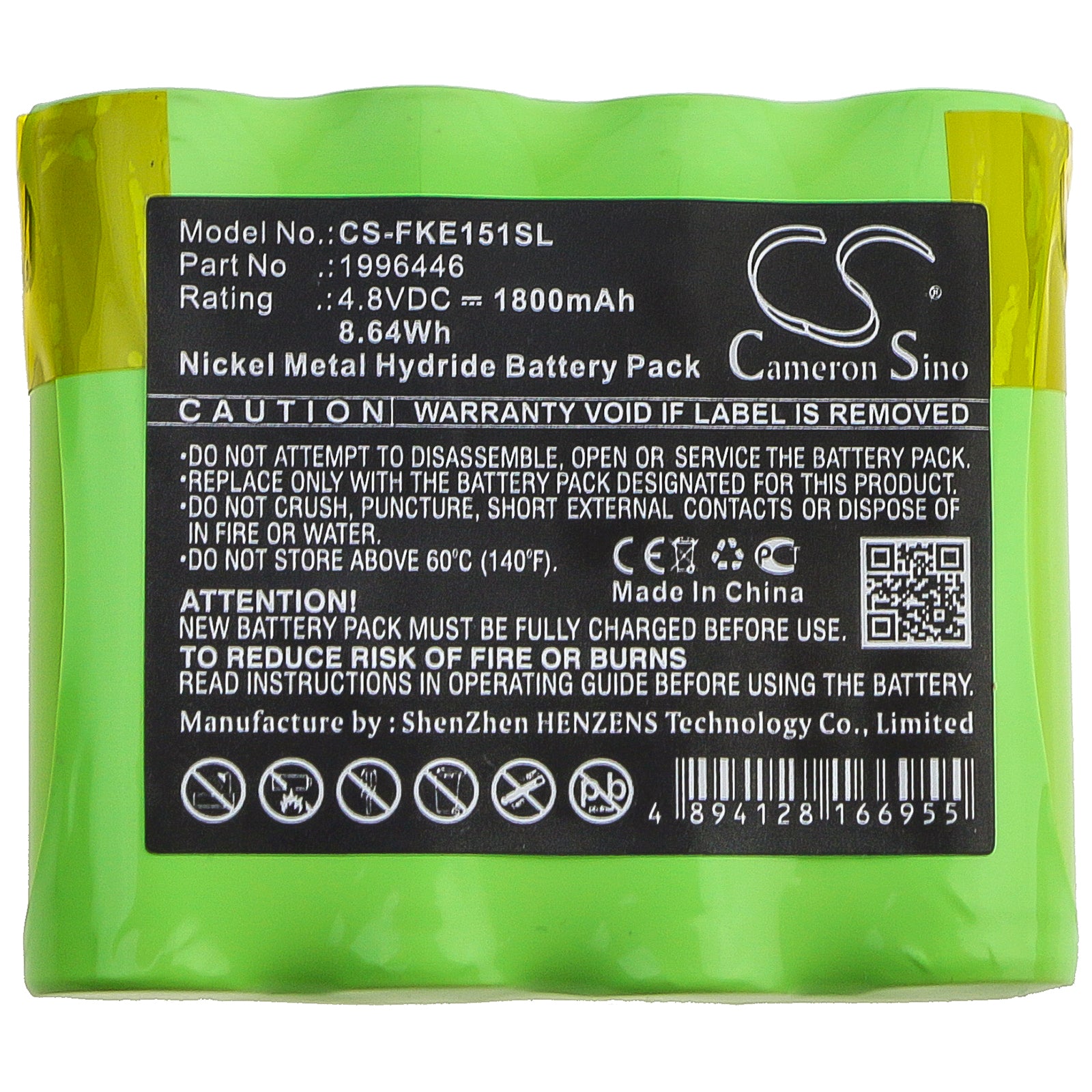 Ni-MH Battery fits Fluke, E1515w 4.8V, 1800mAh Equipment & Survey & Test Cameron Sino Technology Limited