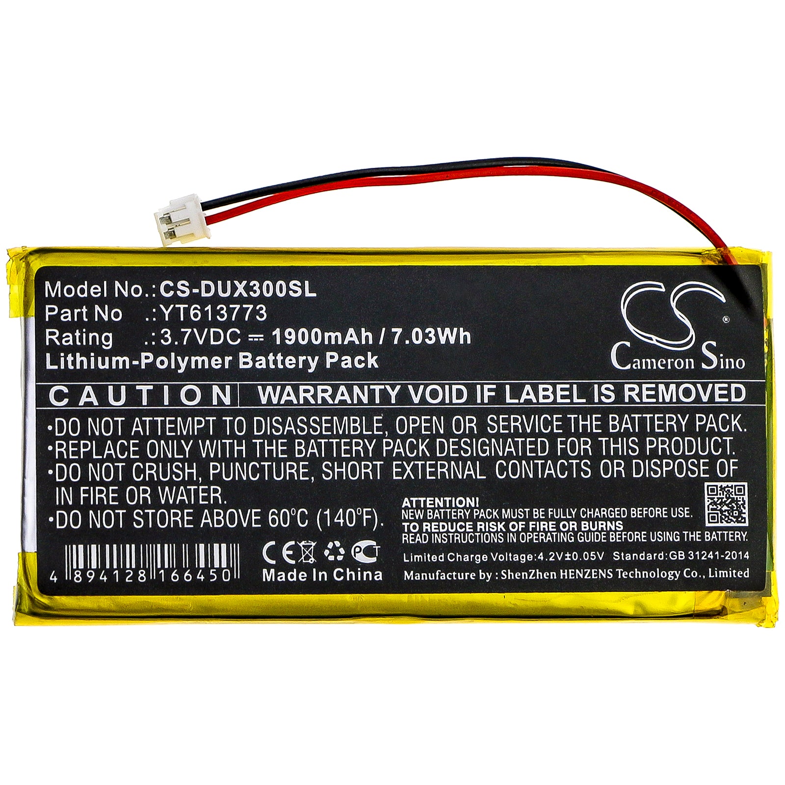 Li-Polymer Battery fits Xduoo, X3 3.7V, 1900mAh Media Player Cameron Sino Technology Limited