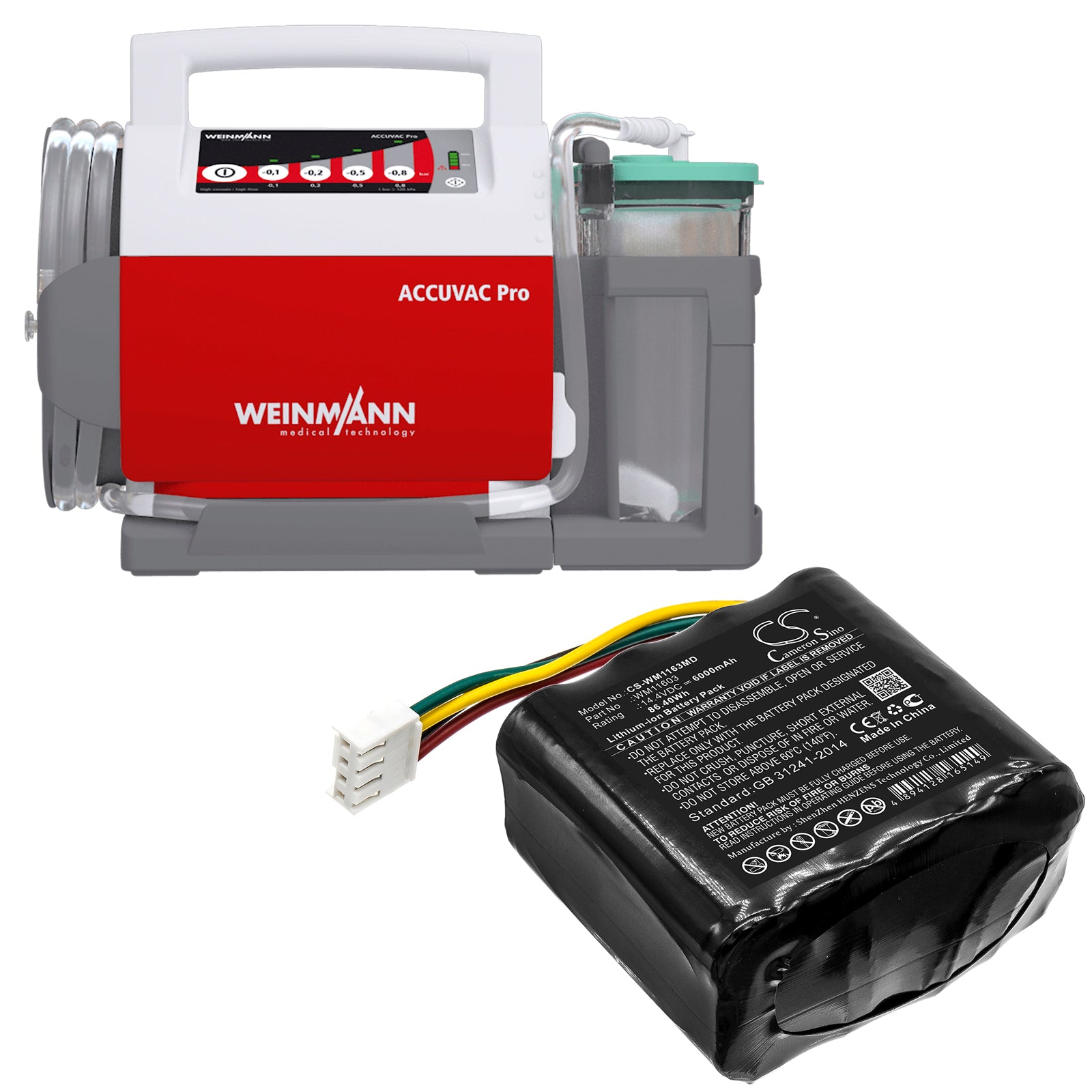 Li-ion Battery fits Weinmann, Accuvac Pro 14.4V, 6000mAh Medical Cameron Sino Technology Limited
