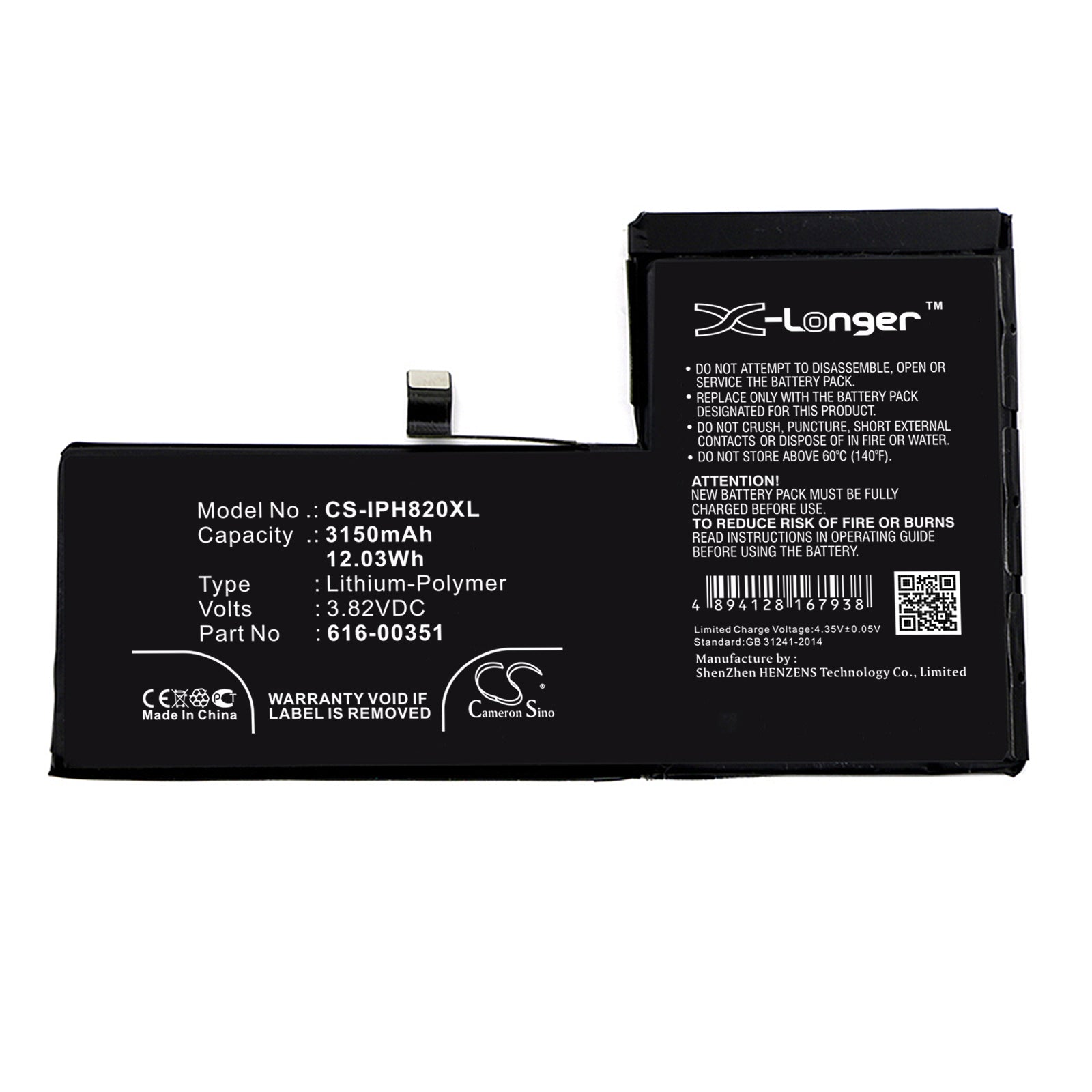Li-Polymer Battery fits Apple, Iphone X, Mqa52ll/a, Mqa62ll/a 3.82V, 3150mAh Mobile & SmartPhone Cameron Sino Technology Limited
