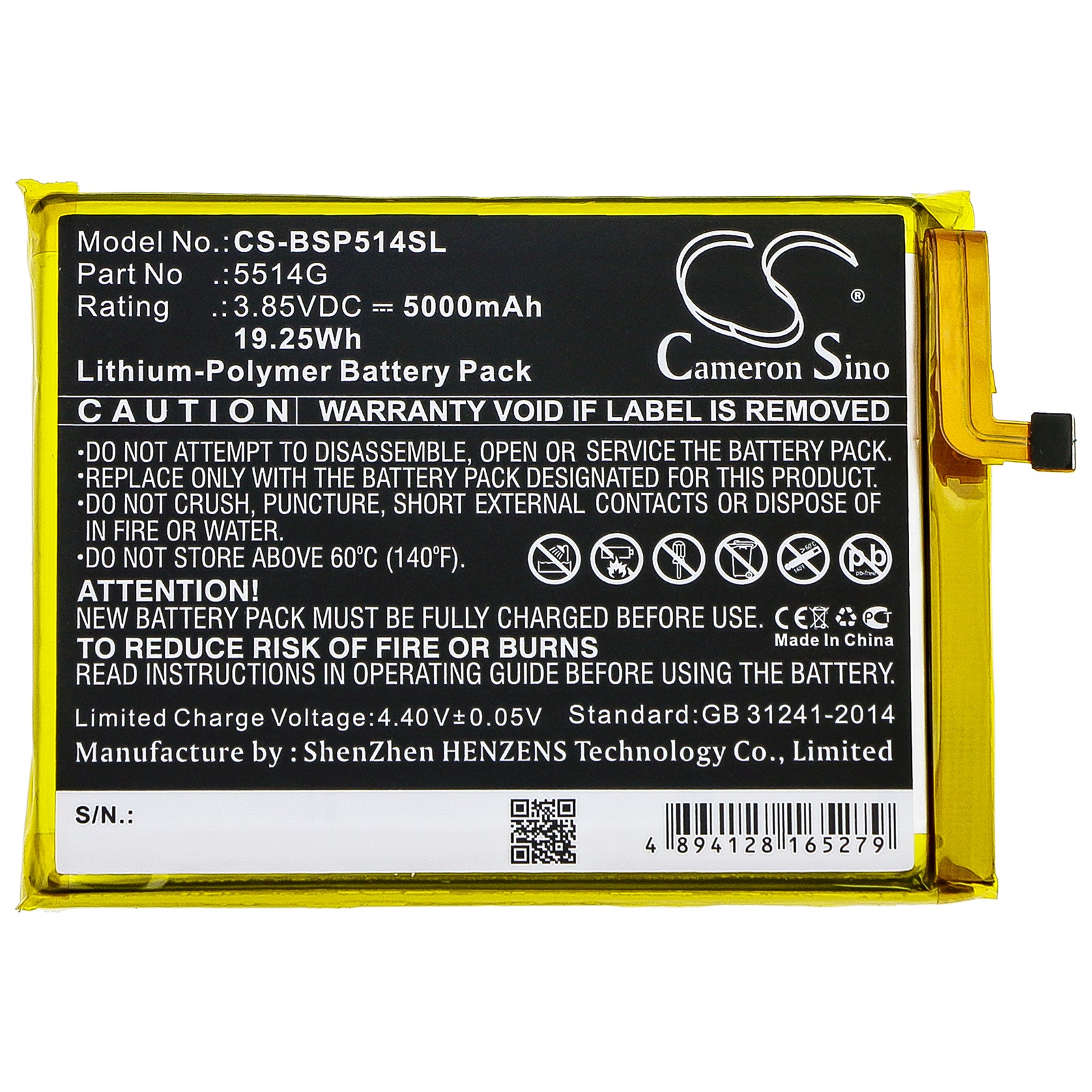 Li-Polymer Battery fits Bq, Strike Power 3.85V, 5000mAh Mobile & SmartPhone Cameron Sino Technology Limited