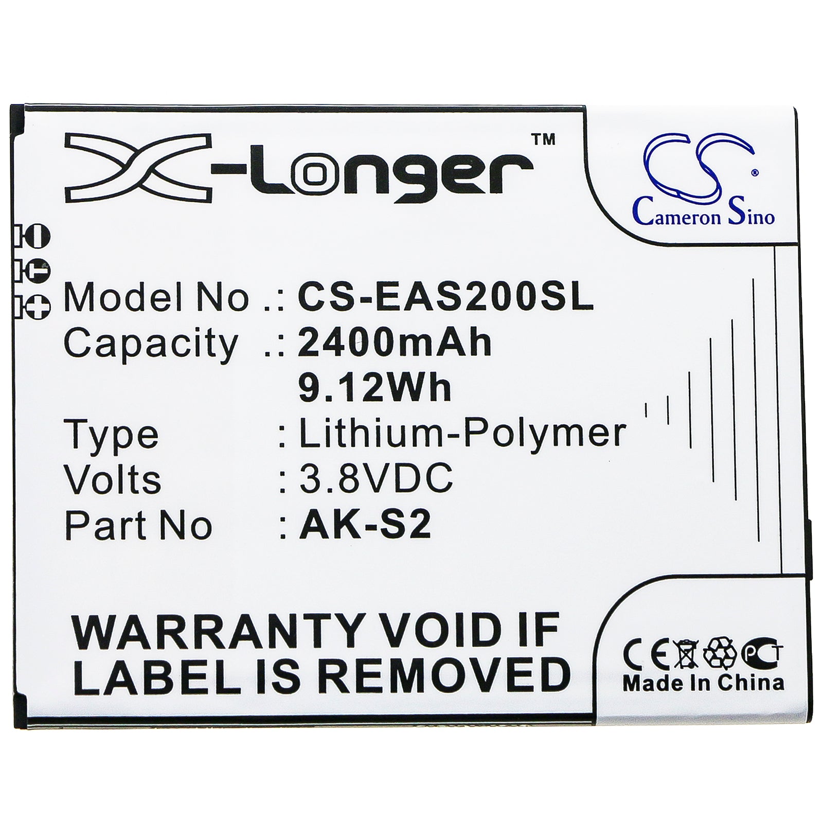 Li-Polymer Battery fits Emporia, Smart 2 3.8V, 2400mAh Mobile & SmartPhone Cameron Sino Technology Limited