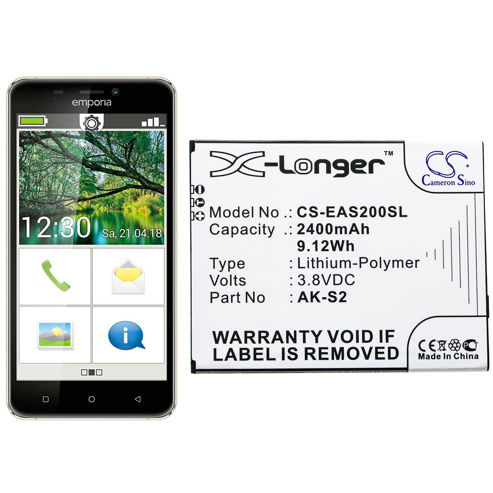 Li-Polymer Battery fits Emporia, Smart 2 3.8V, 2400mAh Mobile & SmartPhone Cameron Sino Technology Limited