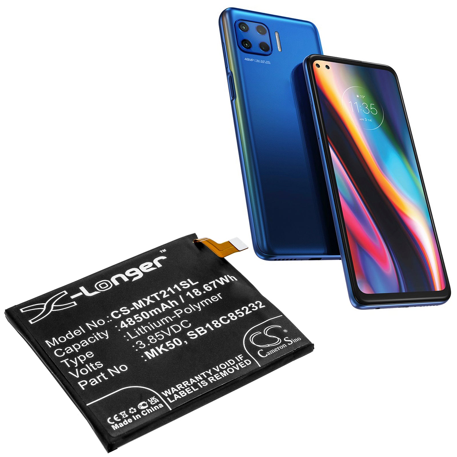 Li-Polymer Battery fits Motorola, Moto G 5g, Moto G 5g 2021, Moto One 5g Ace 3.85V, 4850mAh Mobile & SmartPhone Cameron Sino Technology Limited