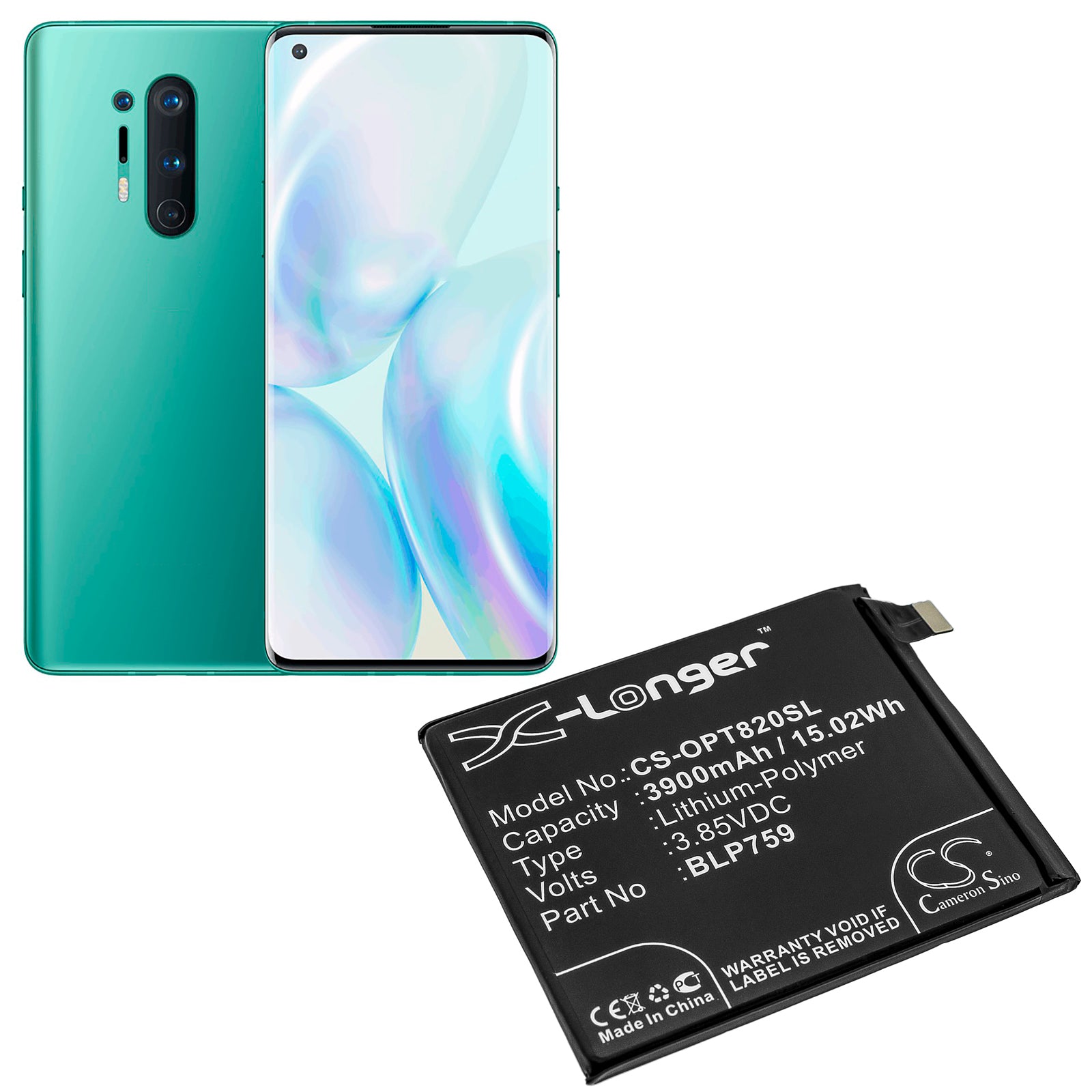 Li-Polymer Battery fits Oneplus, 8 Pro, 8 Pro 5g, In2020 3.85V, 3900mAh Mobile & SmartPhone Cameron Sino Technology Limited