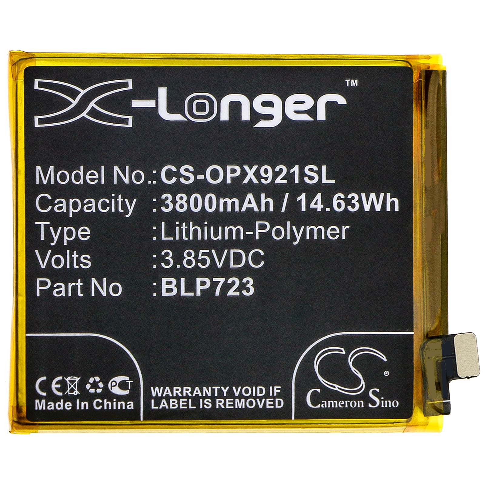 Li-Polymer Battery fits Oppo, Realme Xt, Rmx1921, Xt Premium 3.85V, 3800mAh Mobile & SmartPhone Cameron Sino Technology Limited