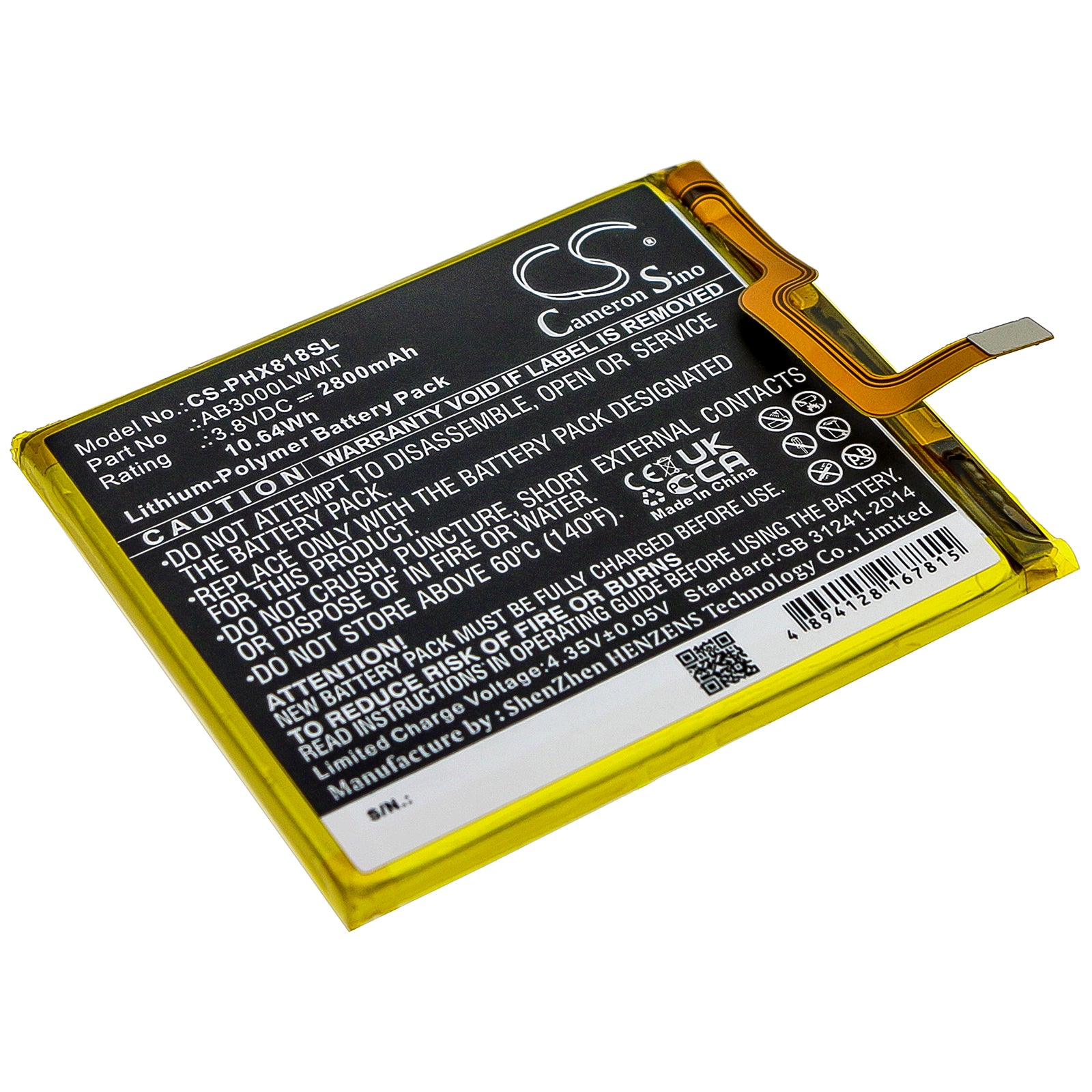 Li-Polymer Battery fits Philips, Xenium X818 3.8V, 2800mAh Mobile & SmartPhone Cameron Sino Technology Limited