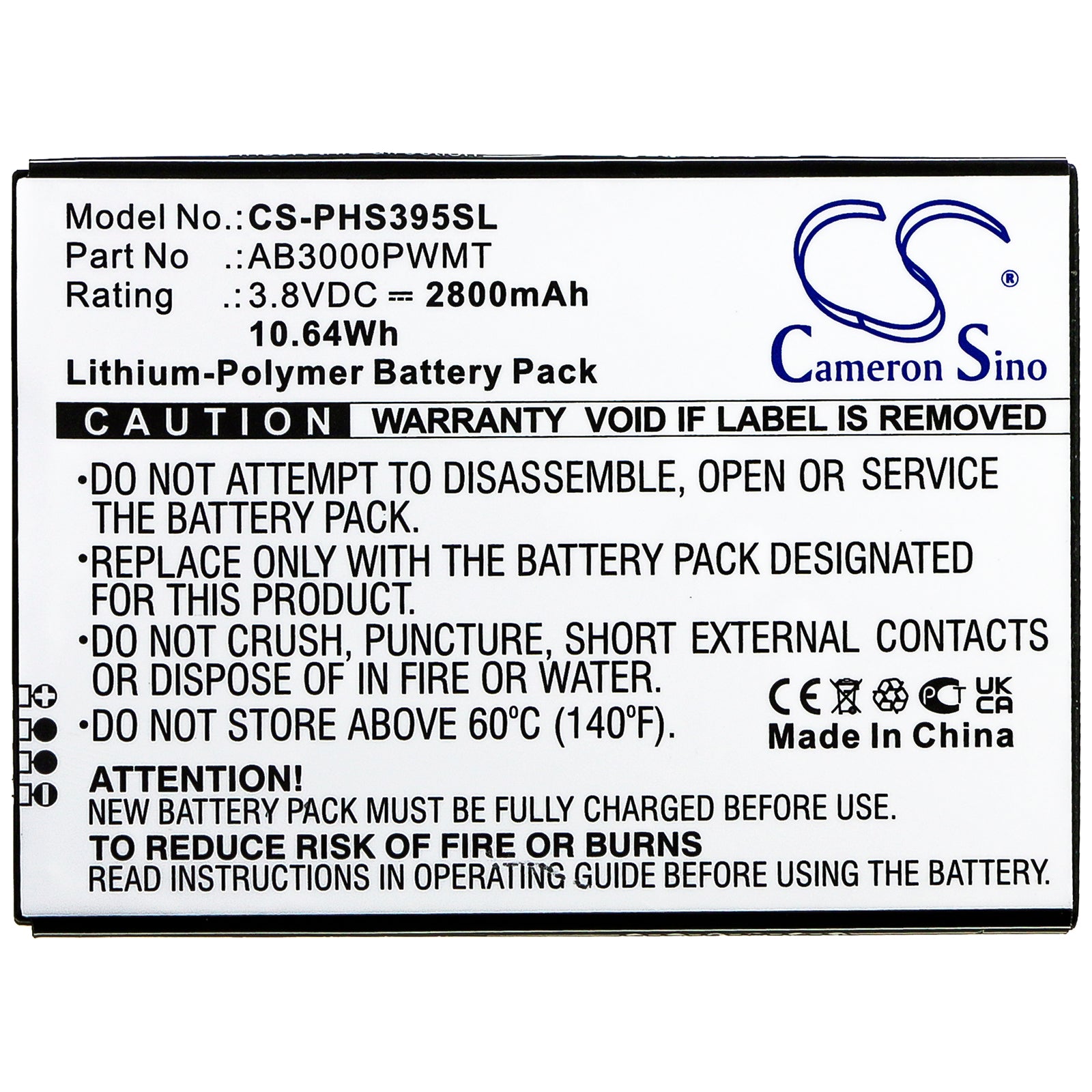 Li-Polymer Battery fits Philips, Cts395, Xenium S395 3.8V, 2800mAh Mobile & SmartPhone Cameron Sino Technology Limited