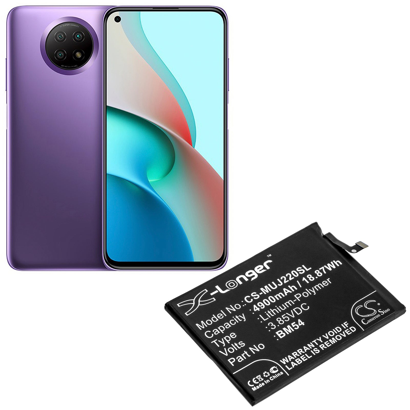 Li-Polymer Battery fits Redmi, A001xm, M2007j22c, M2007j22g 3.85V, 4900mAh Mobile & SmartPhone Cameron Sino Technology Limited