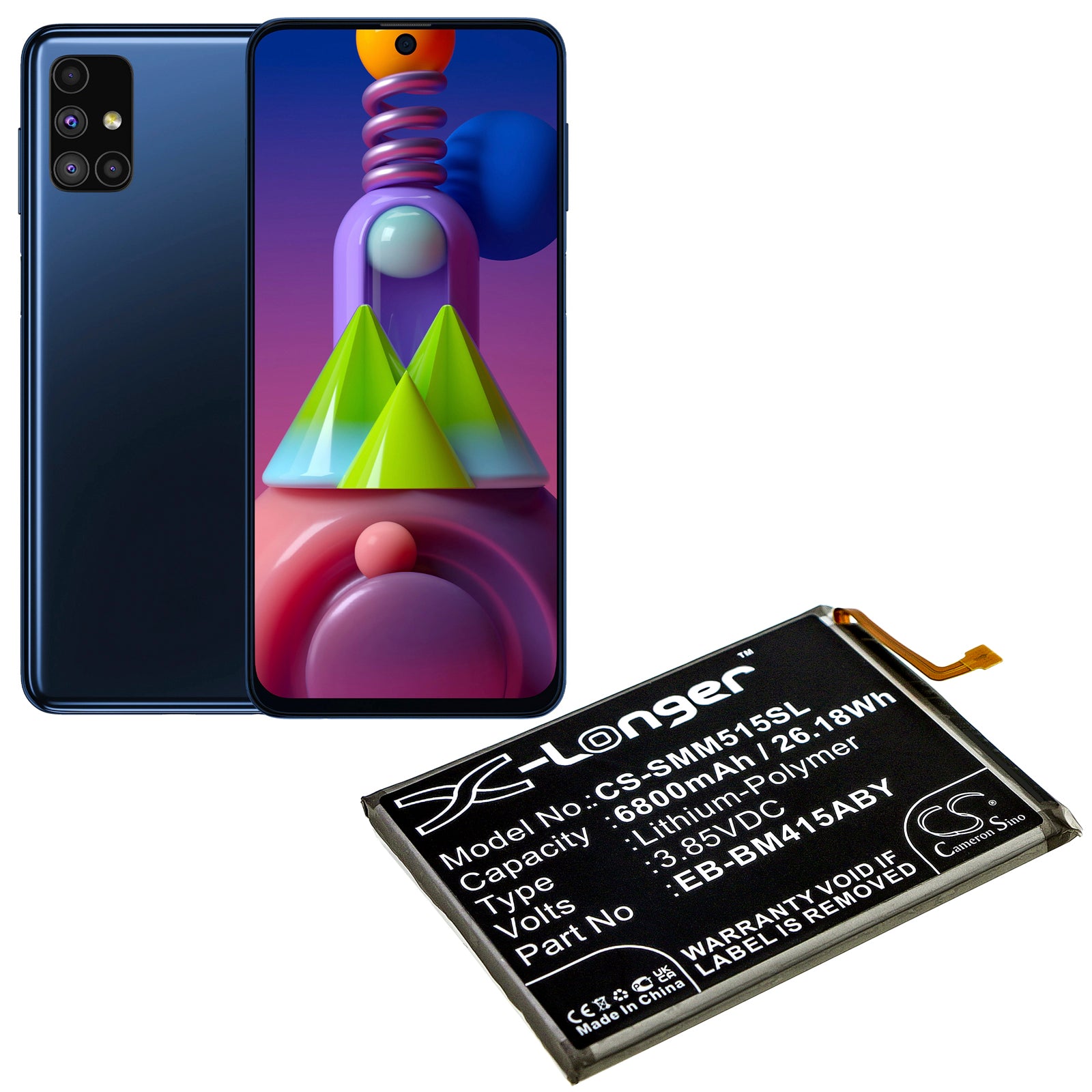 Li-Polymer Battery fits Samsung, Galaxy M51, Sm-m515, Sm-m515f/dsn 3.85V, 6800mAh Mobile & SmartPhone Cameron Sino Technology Limited