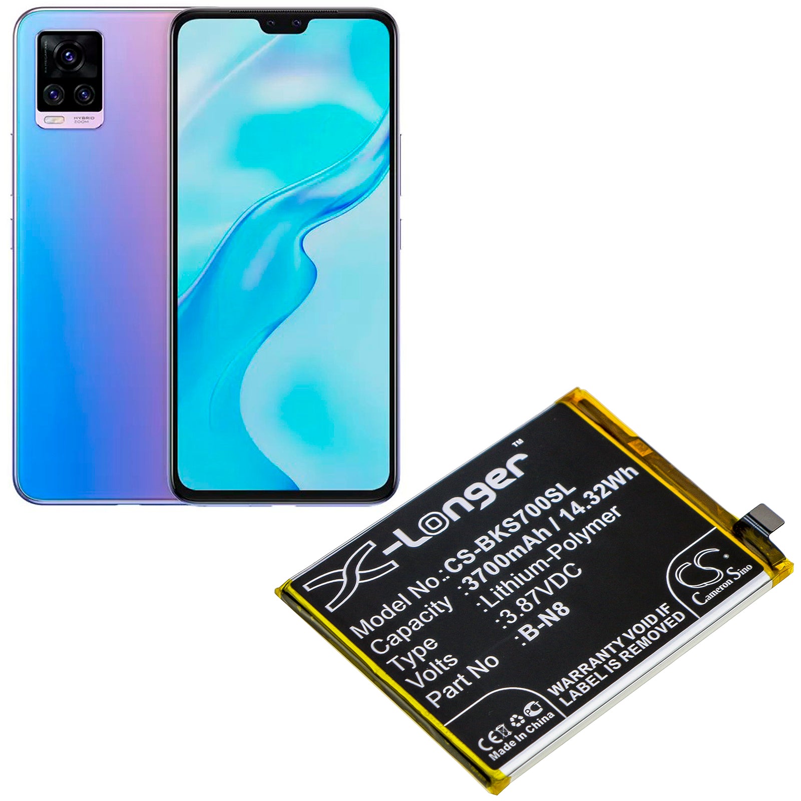 Li-Polymer Battery fits Vivo, S7 5g, V20 Pro 5g, V2020 3.87V, 3700mAh Mobile & SmartPhone Cameron Sino Technology Limited