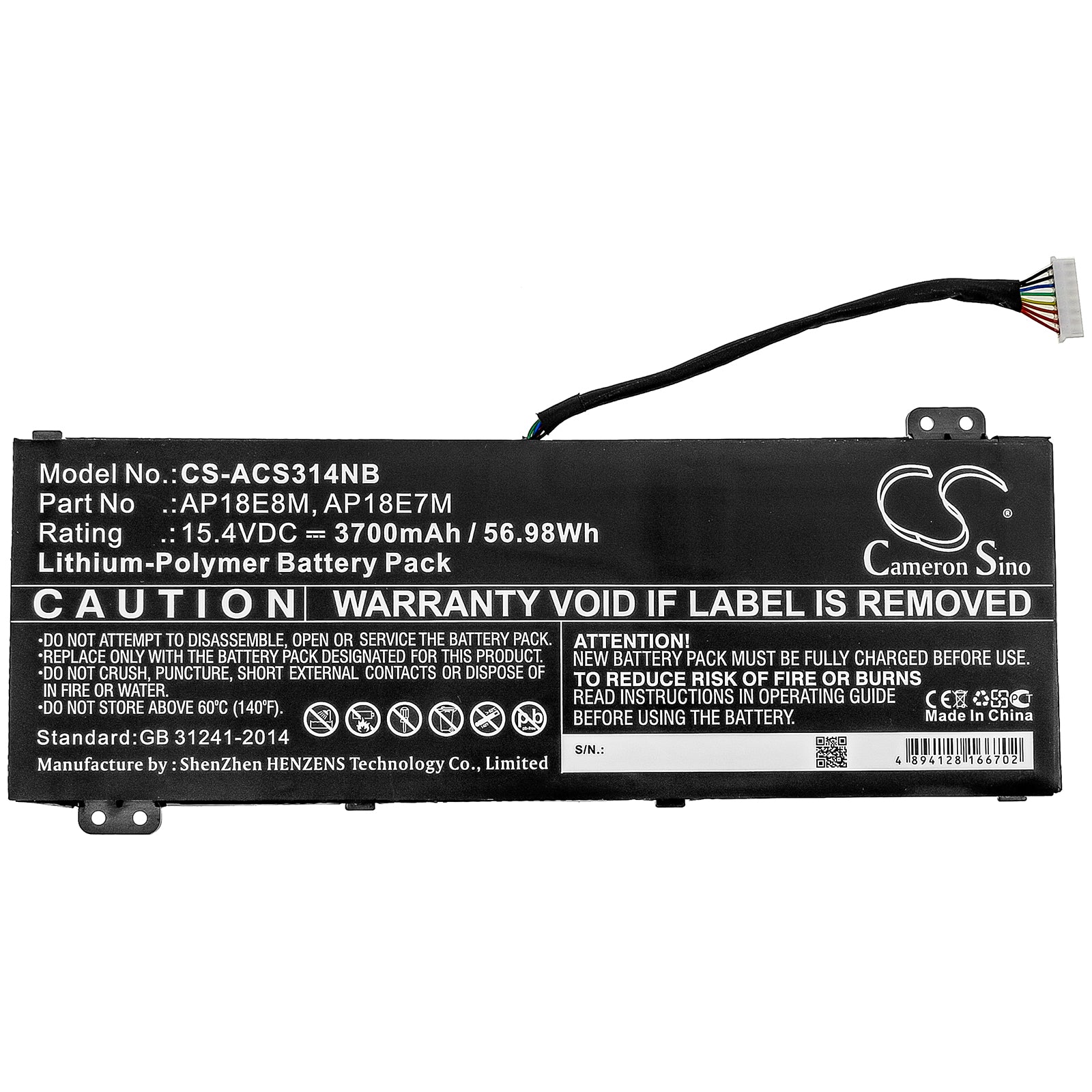 Li-Polymer Battery fits Acer, Aspire 7 715-74g-52mv, Aspire 7 A715-74 15.4V, 3700mAh Notebook & Laptop Cameron Sino Technology Limited