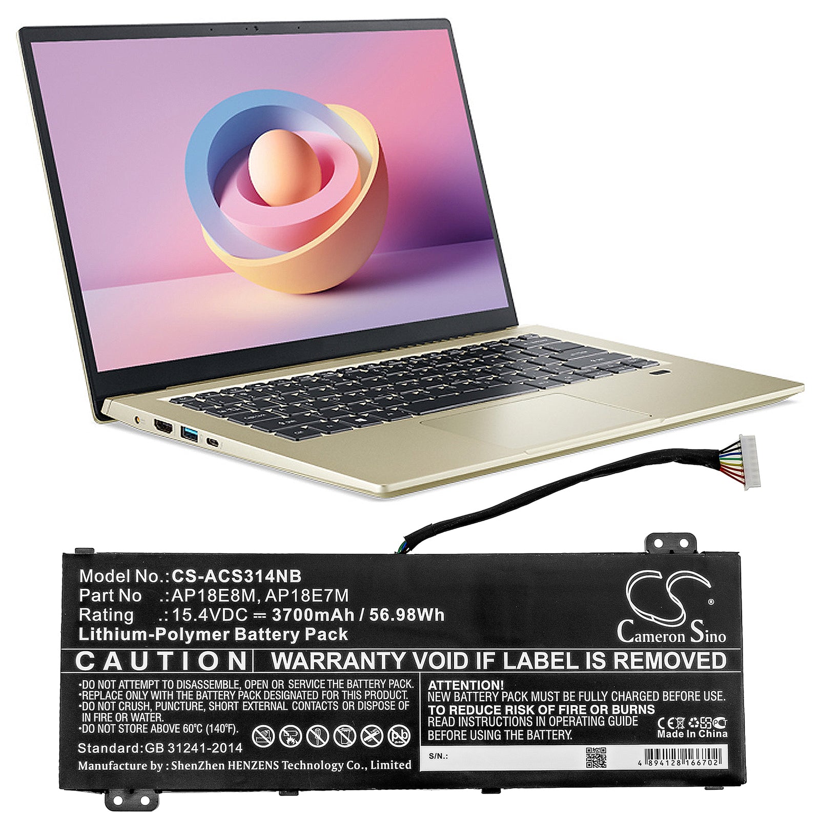 Li-Polymer Battery fits Acer, Aspire 7 715-74g-52mv, Aspire 7 A715-74 15.4V, 3700mAh Notebook & Laptop Cameron Sino Technology Limited