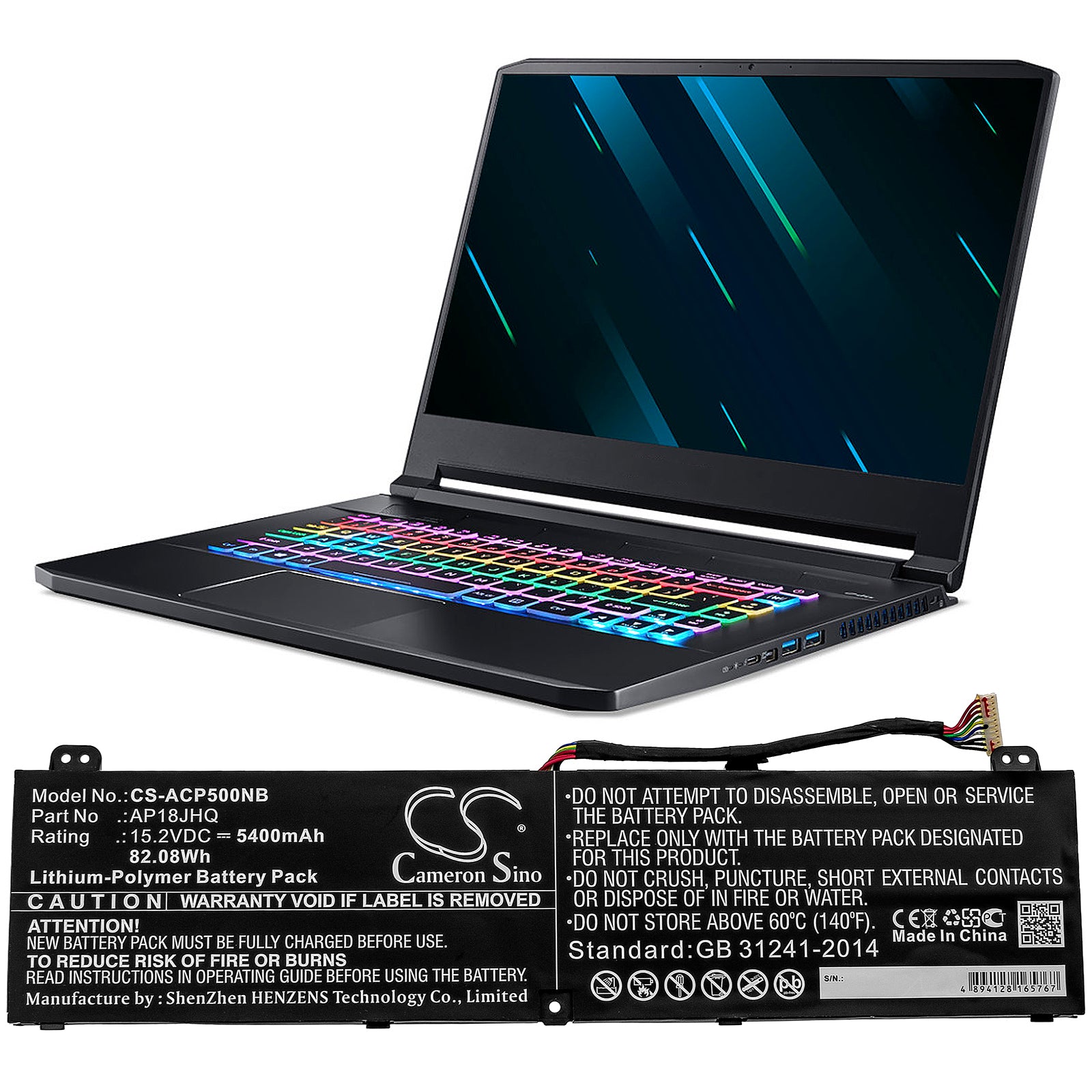 Li-Polymer Battery fits Acer, Conceptd 7 Cn715-71, Conceptd 7 Cn715-71-708a 15.2V, 5400mAh Notebook & Laptop Cameron Sino Technology Limited