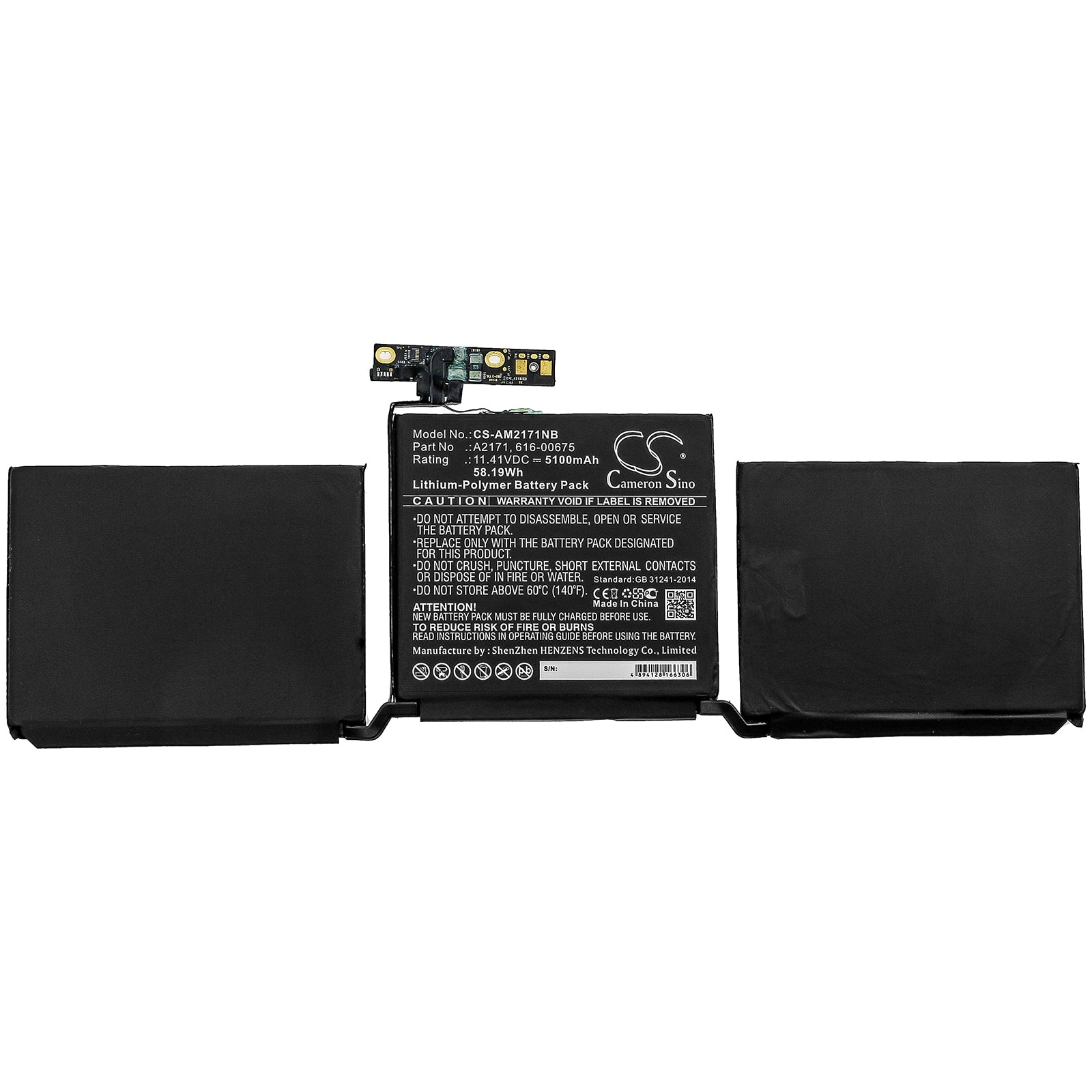 Li-Polymer Battery fits Apple, Macbook Pro 13 Inch Two Thunderbolt 3, Macbook Pro Emc 3301 11.41V, 5100mAh Notebook & Laptop Cameron Sino Technology Limited