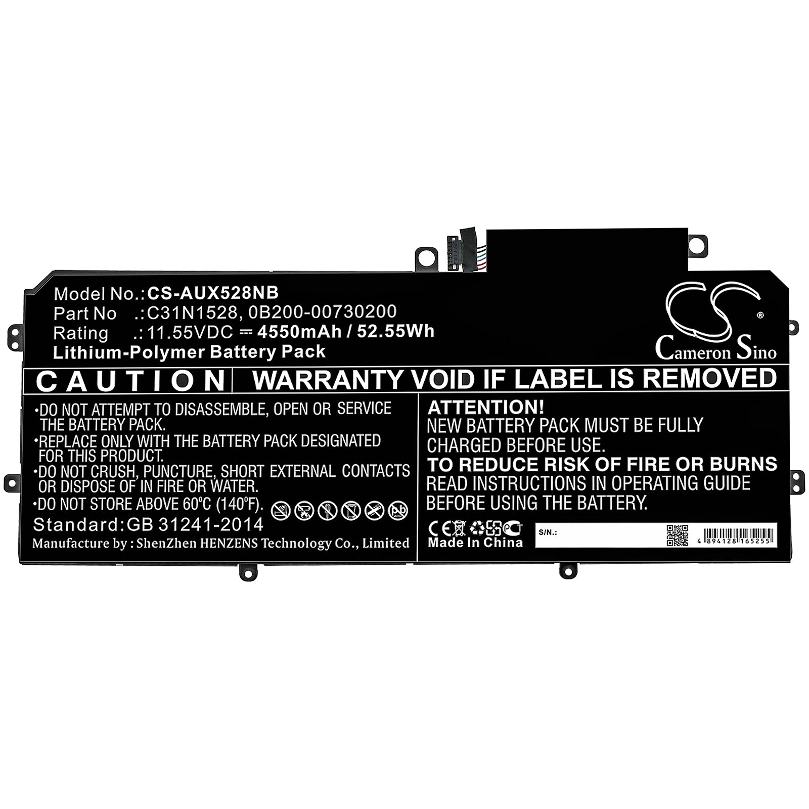 Li-Polymer Battery fits Asus, Q324ca, Ux360ca, Ux360ca-1a 11.55V, 4550mAh Notebook & Laptop Cameron Sino Technology Limited