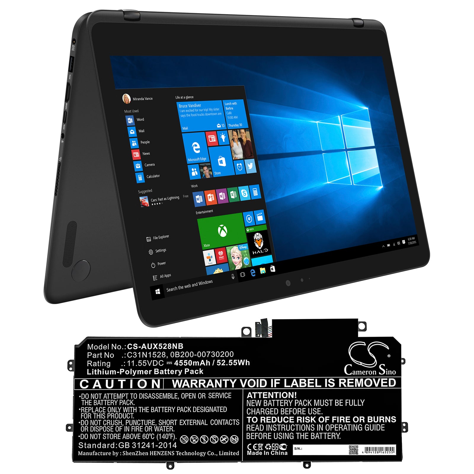 Li-Polymer Battery fits Asus, Q324ca, Ux360ca, Ux360ca-1a 11.55V, 4550mAh Notebook & Laptop Cameron Sino Technology Limited