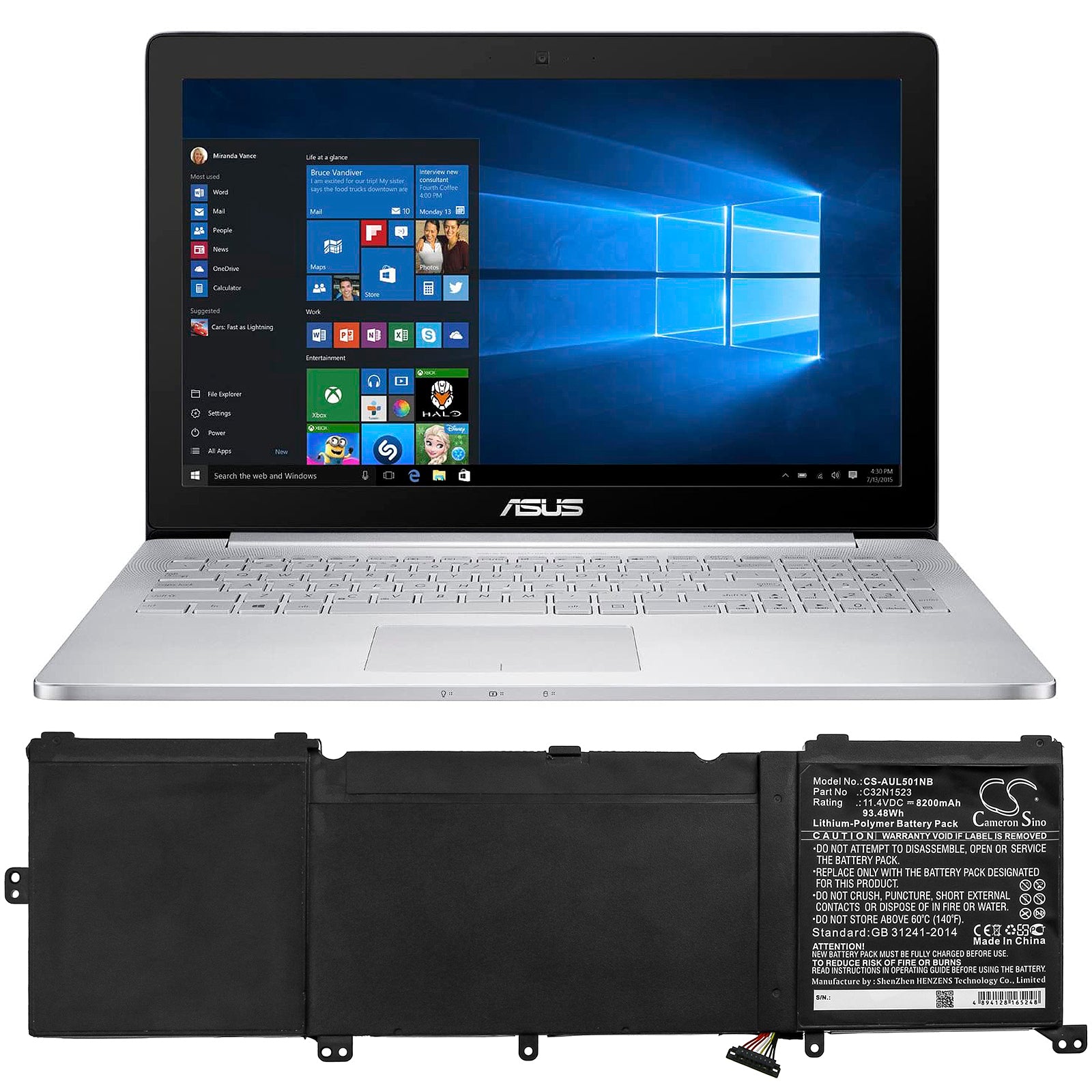 Li-Polymer Battery fits Asus, N501l, Ux501vw-f1020, Ux501vw-fy010t 11.4V, 8200mAh Notebook & Laptop Cameron Sino Technology Limited