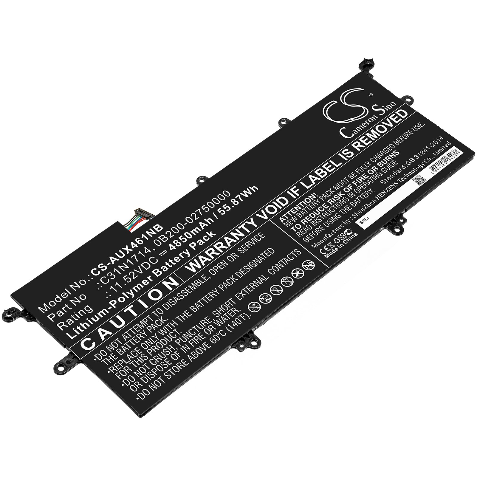 Li-Polymer Battery fits Asus, Ux461, Ux461fa, Ux461fa-1a 11.52V, 4850mAh Notebook & Laptop Cameron Sino Technology Limited