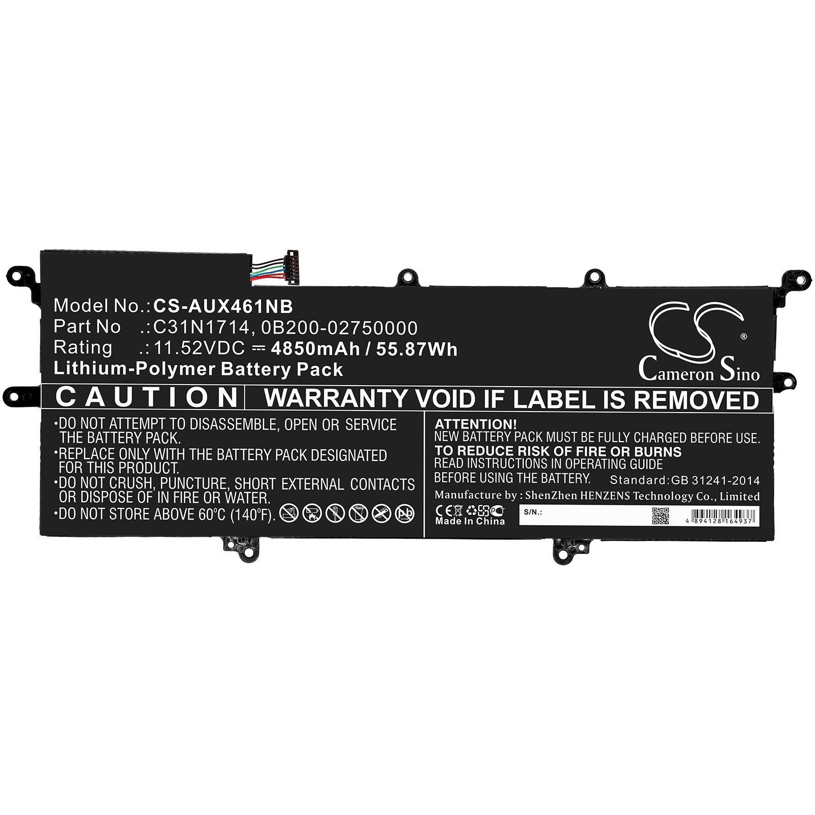 Li-Polymer Battery fits Asus, Ux461, Ux461fa, Ux461fa-1a 11.52V, 4850mAh Notebook & Laptop Cameron Sino Technology Limited