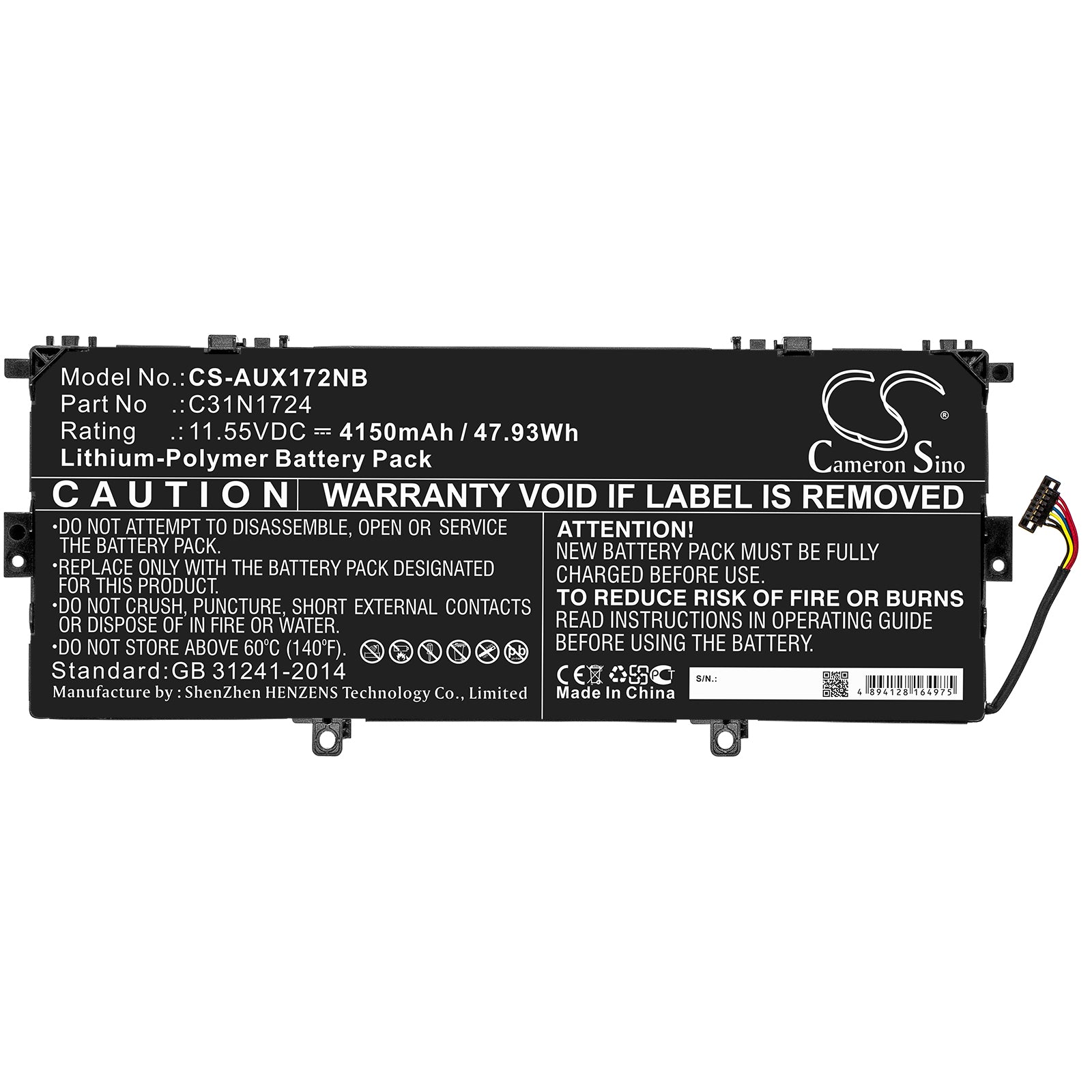 Li-Polymer Battery fits Asus, U3100fal, Ux331fal, Zenbook 13 Ux331fa-a3071t 11.55V, 4150mAh Notebook & Laptop Cameron Sino Technology Limited