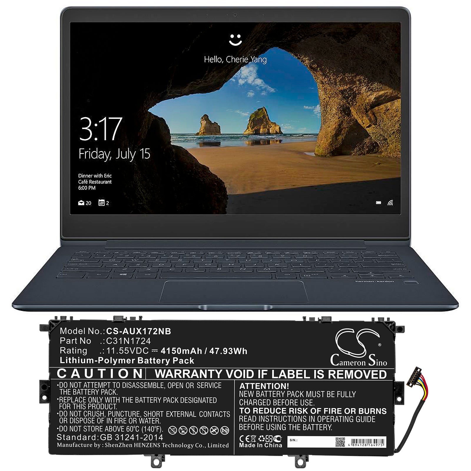 Li-Polymer Battery fits Asus, U3100fal, Ux331fal, Zenbook 13 Ux331fa-a3071t 11.55V, 4150mAh Notebook & Laptop Cameron Sino Technology Limited