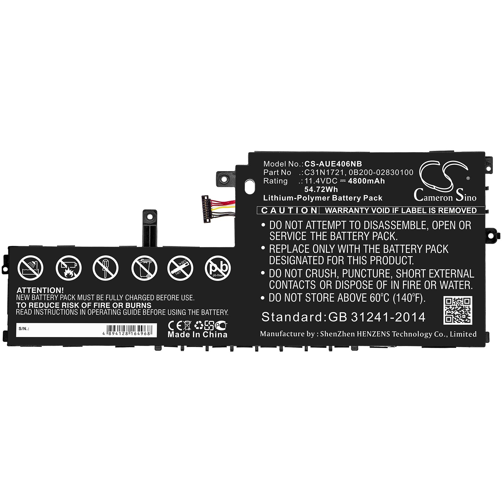 Li-Polymer Battery fits Asus, E406ma, E406ma-0073gn5000, E406ma-0091bn5000 11.4V, 4800mAh Notebook & Laptop Cameron Sino Technology Limited
