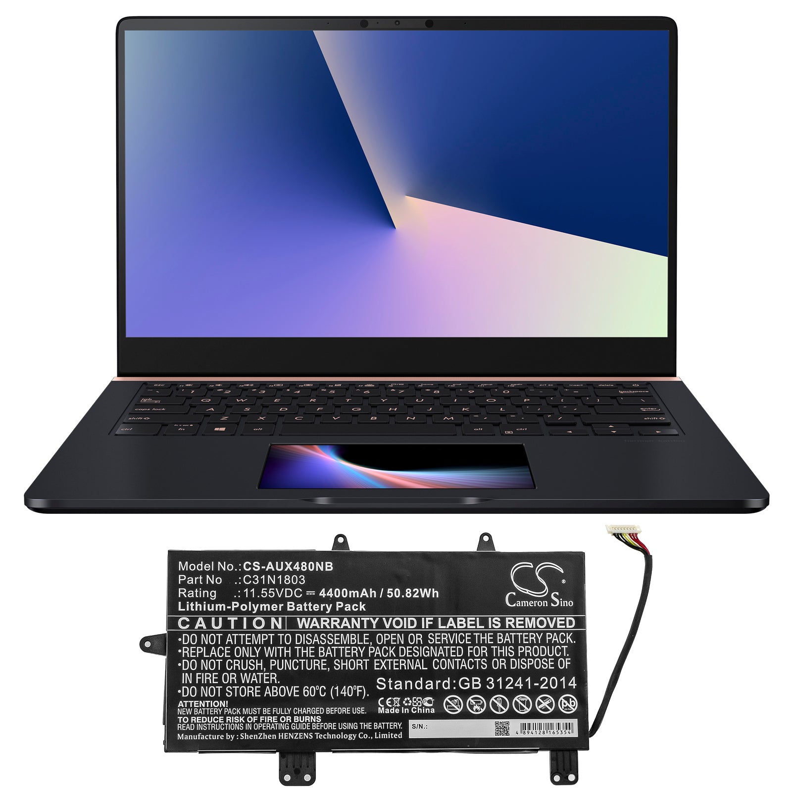 Li-Polymer Battery fits Asus, Ux480fd Ux450fd, Zenbook Pro 14 Ux480 11.55V, 4400mAh Notebook & Laptop Cameron Sino Technology Limited