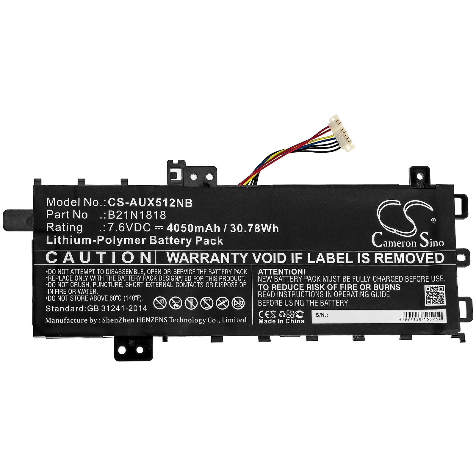 Li-Polymer Battery fits Asus, Asus X712fa-gc102t, R564dk, V5000fa 7.6V, 4050mAh Notebook & Laptop Cameron Sino Technology Limited