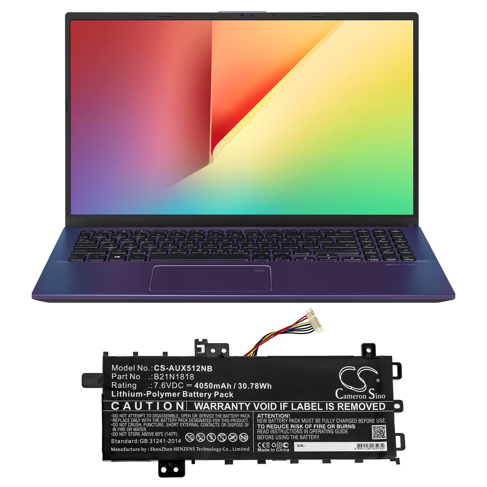 Li-Polymer Battery fits Asus, Asus X712fa-gc102t, R564dk, V5000fa 7.6V, 4050mAh Notebook & Laptop Cameron Sino Technology Limited