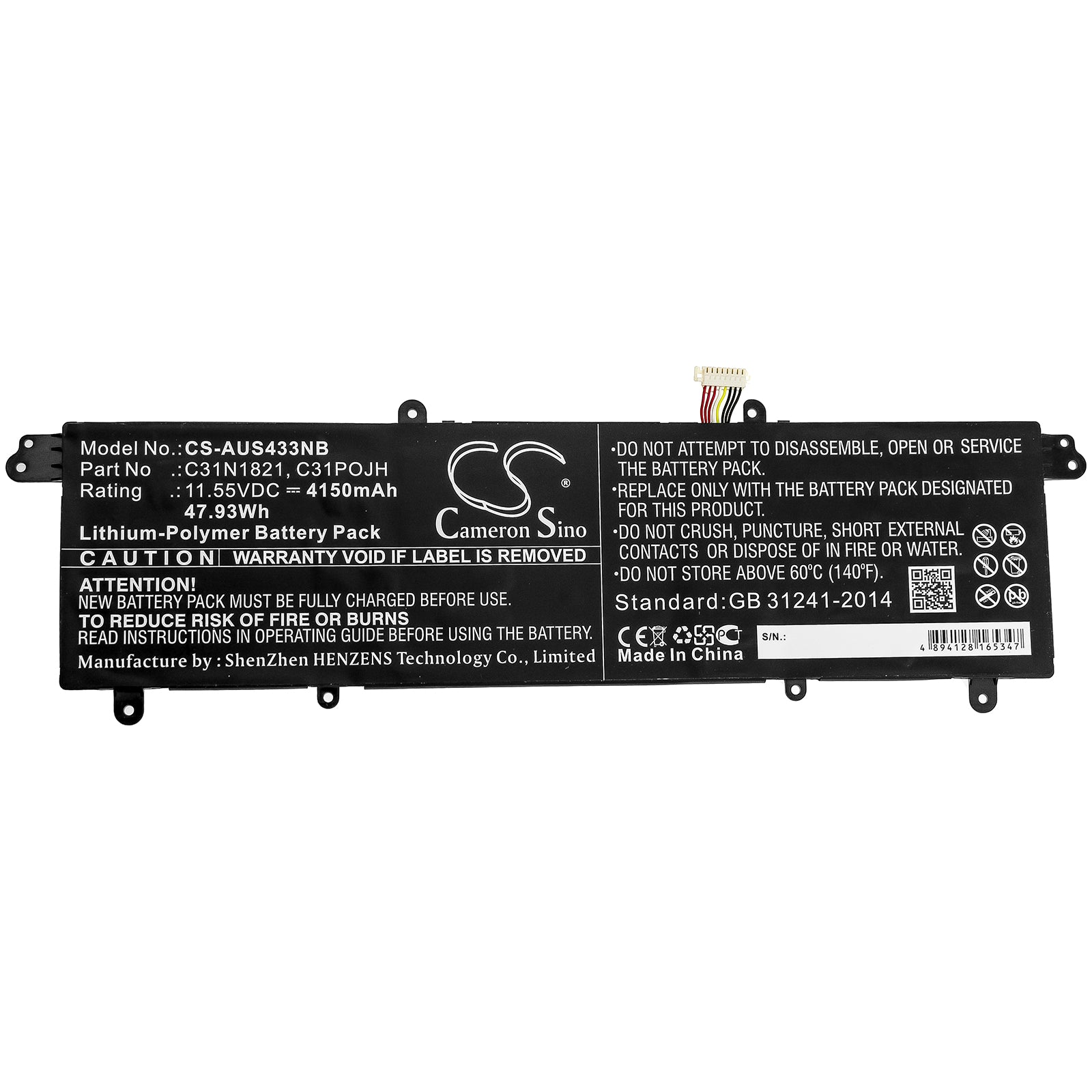 Li-Polymer Battery fits Asus, Ux3000xn, Ux392fa, Ux392fn-2b 11.55V, 4150mAh Notebook & Laptop Cameron Sino Technology Limited