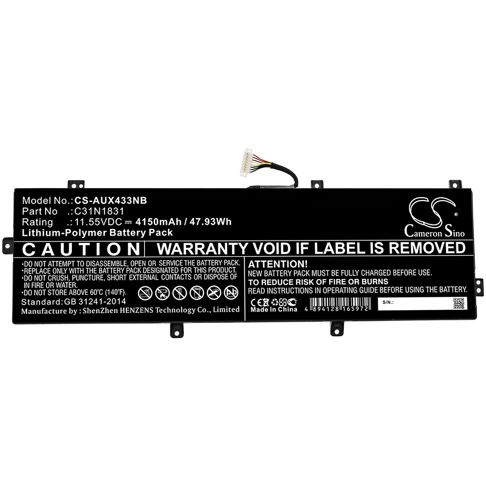Li-Polymer Battery fits Asus, P3540fa, P3540fa-0091a8265u, P3540fa-0101a8565u 11.55V, 4150mAh Notebook & Laptop Cameron Sino Technology Limited