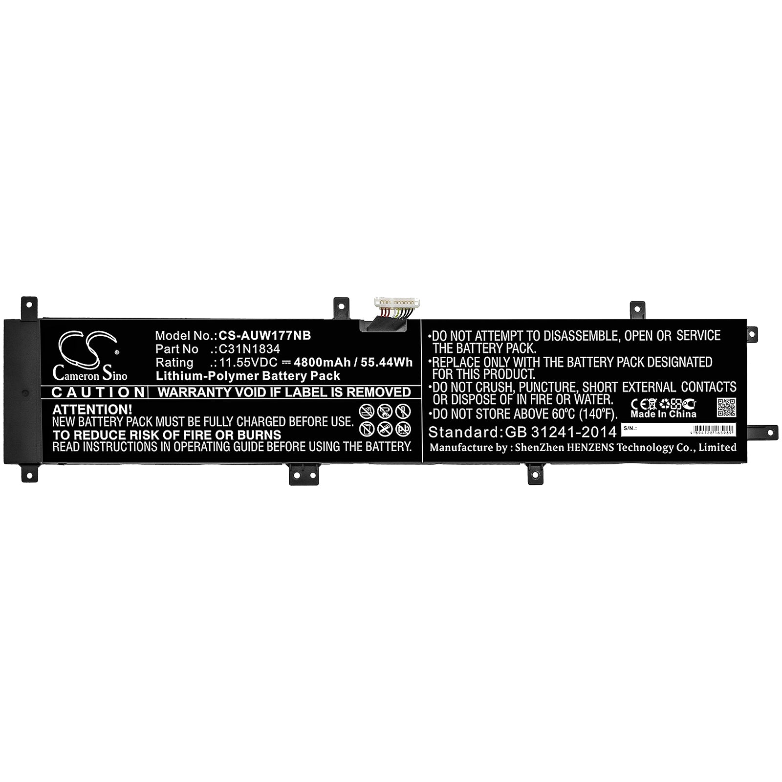 Li-Polymer Battery fits Asus, Proart Studiobook 17 H700gv, Proart Studiobook 17 W700g2t 11.55V, 4800mAh Notebook & Laptop Cameron Sino Technology Limited