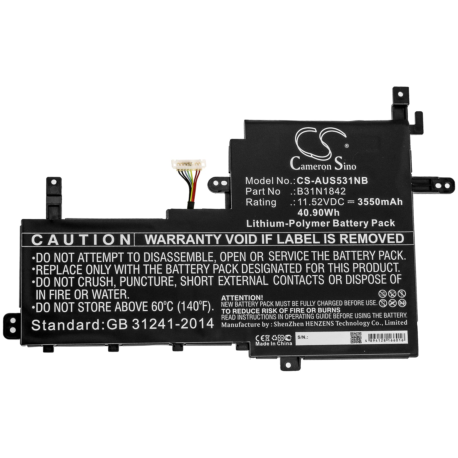 Li-Polymer Battery fits Asus, K531fa, K531fl, S531fa 11.52V, 3550mAh Notebook & Laptop Cameron Sino Technology Limited
